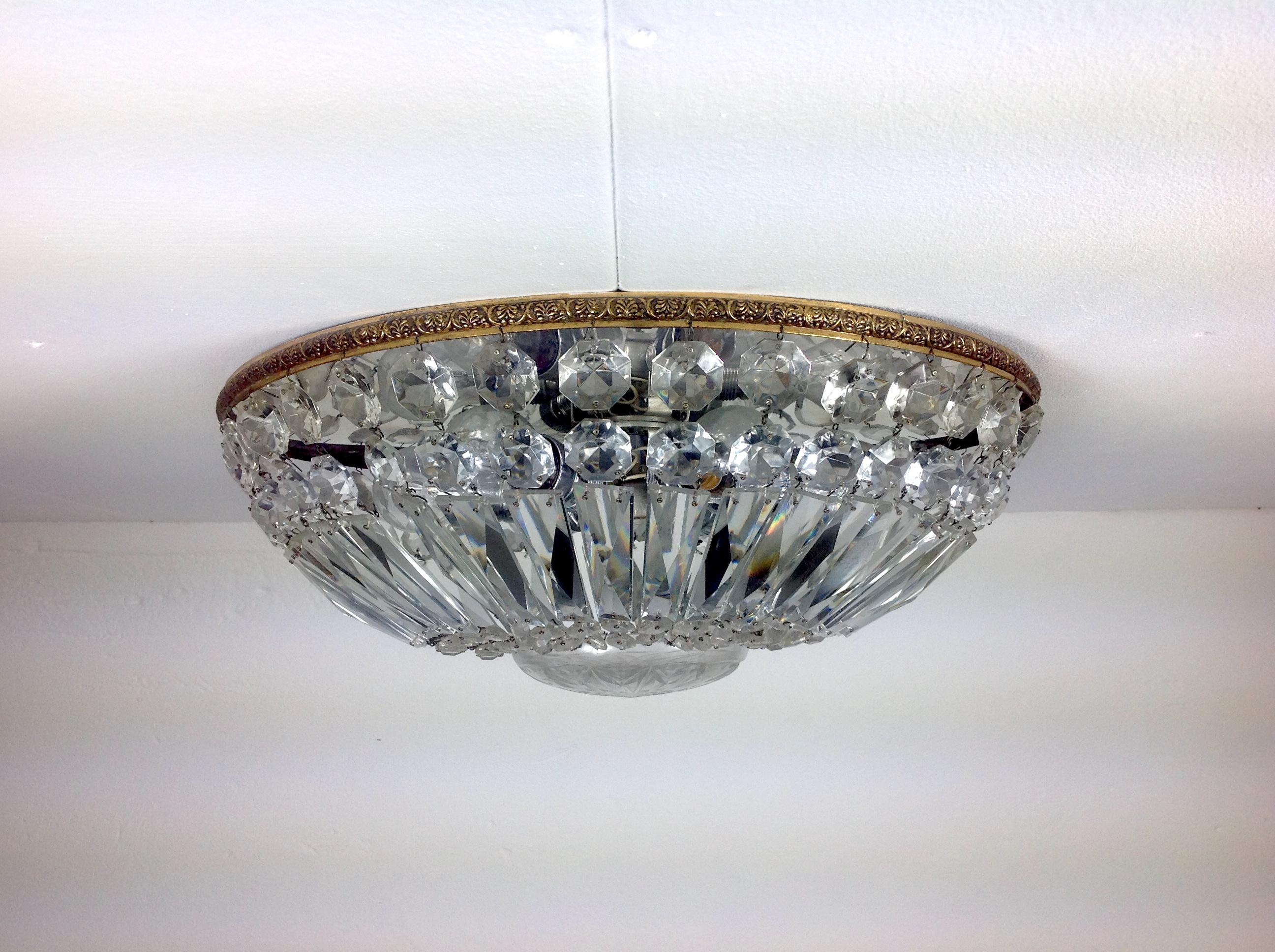 Early Victorian Large Crystal Pendant Lamp, France, 1960s For Sale