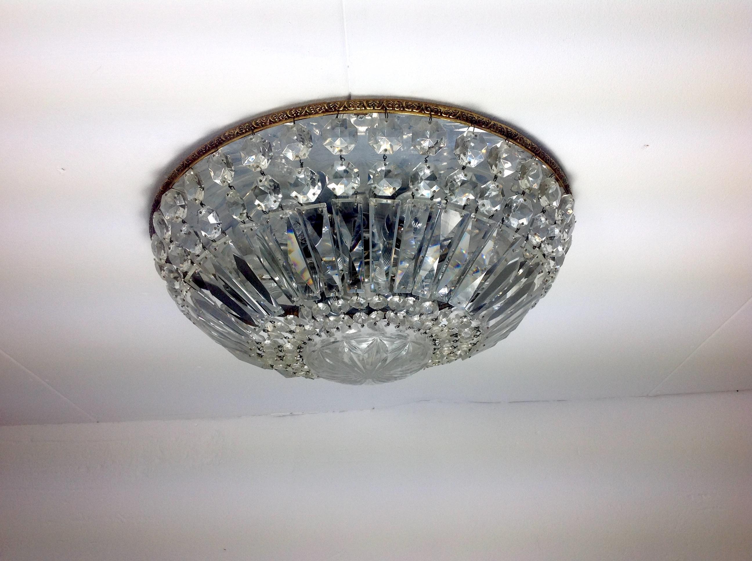 French Large Crystal Pendant Lamp, France, 1960s For Sale