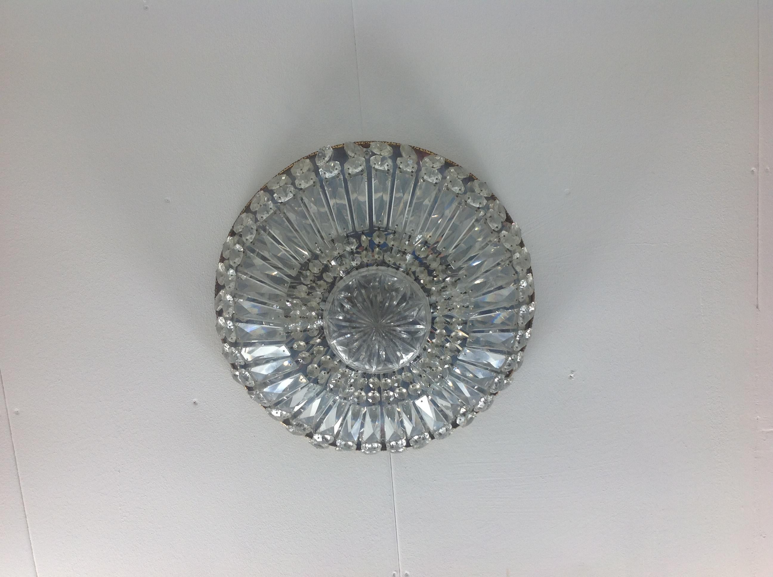 Mid-20th Century Large Crystal Pendant Lamp, France, 1960s For Sale