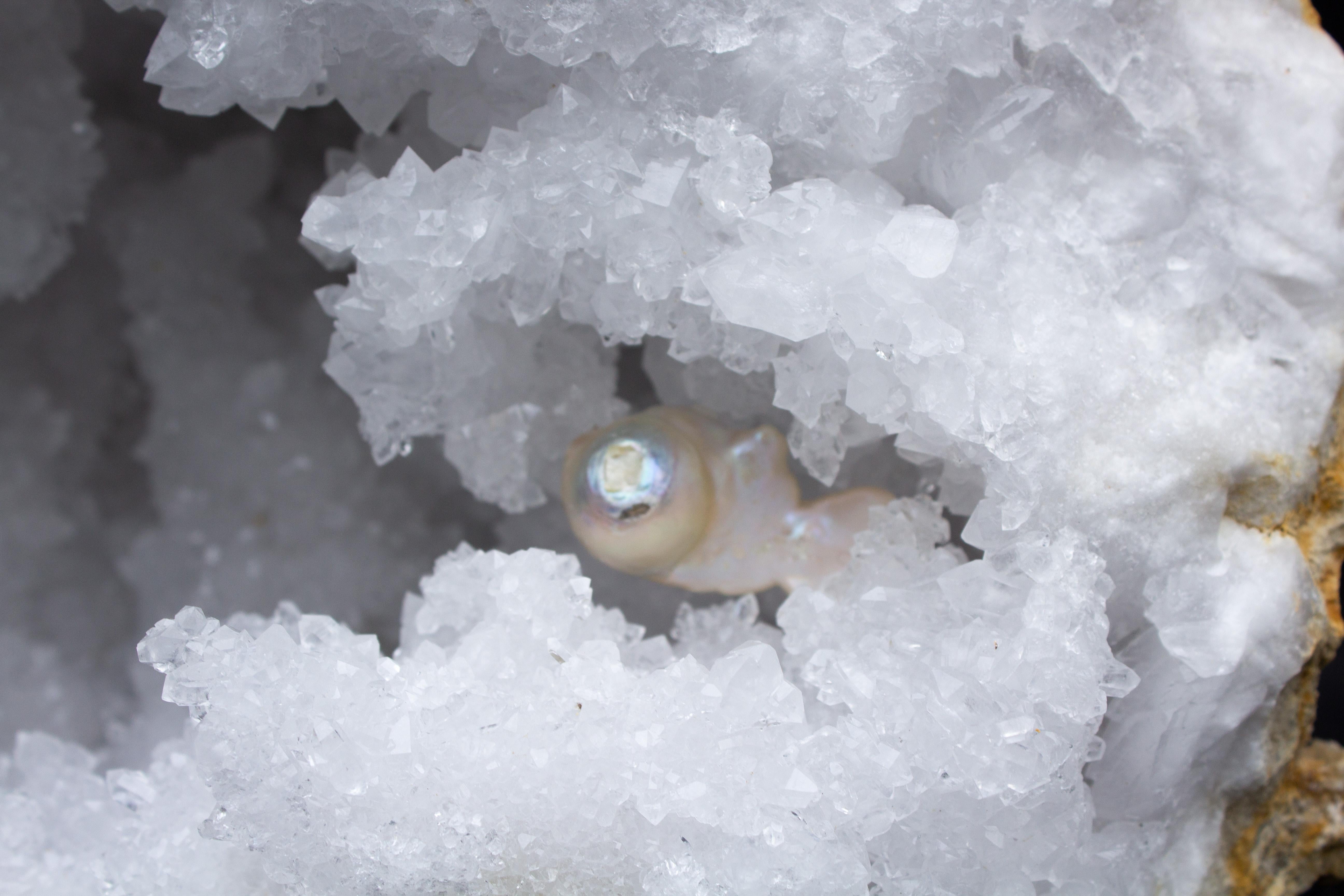Large Crystal Quartz Geode with a Baroque Pearl For Sale at 1stDibs
