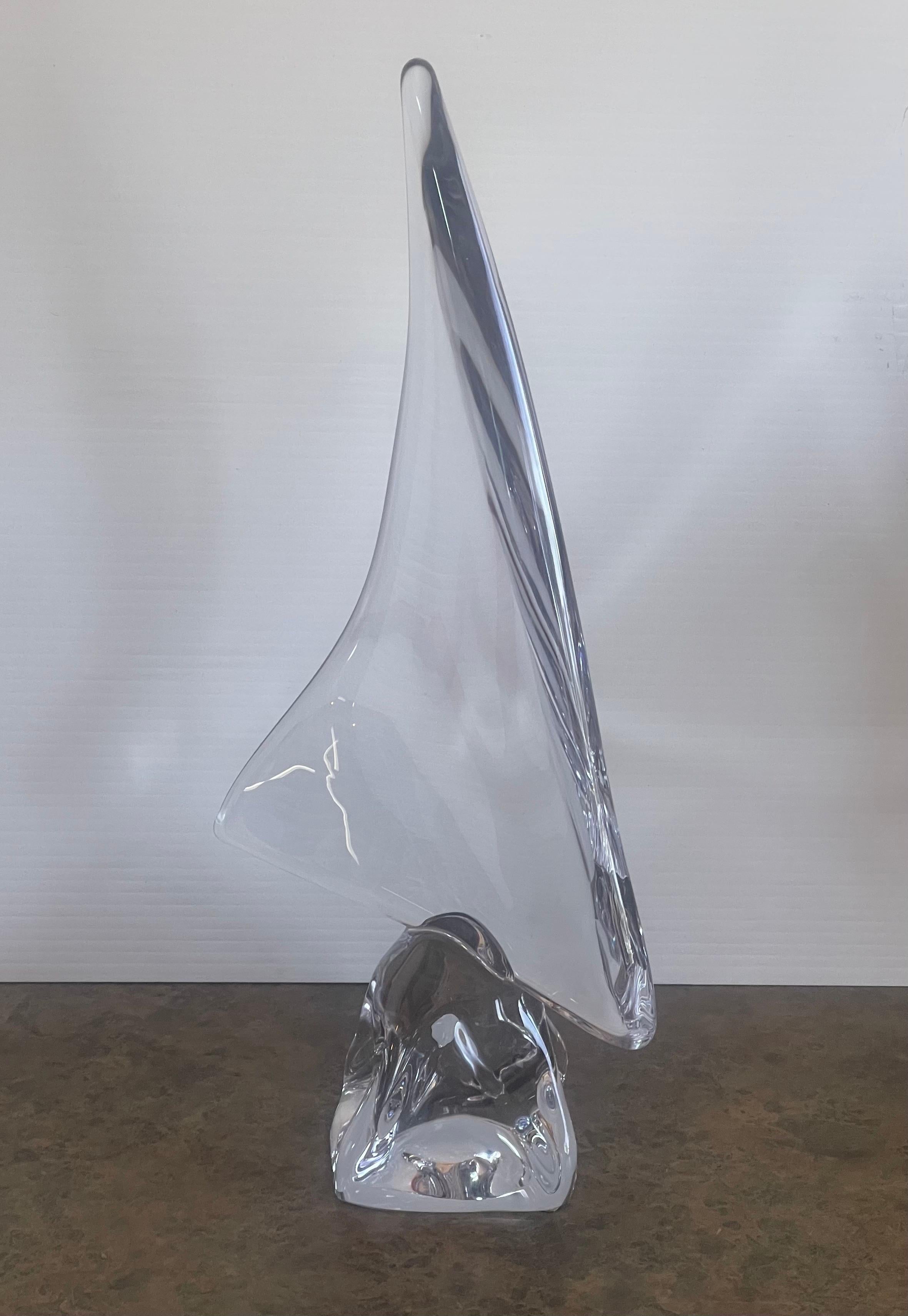 French Large Crystal Sailboat Sculpture by Daum, France For Sale