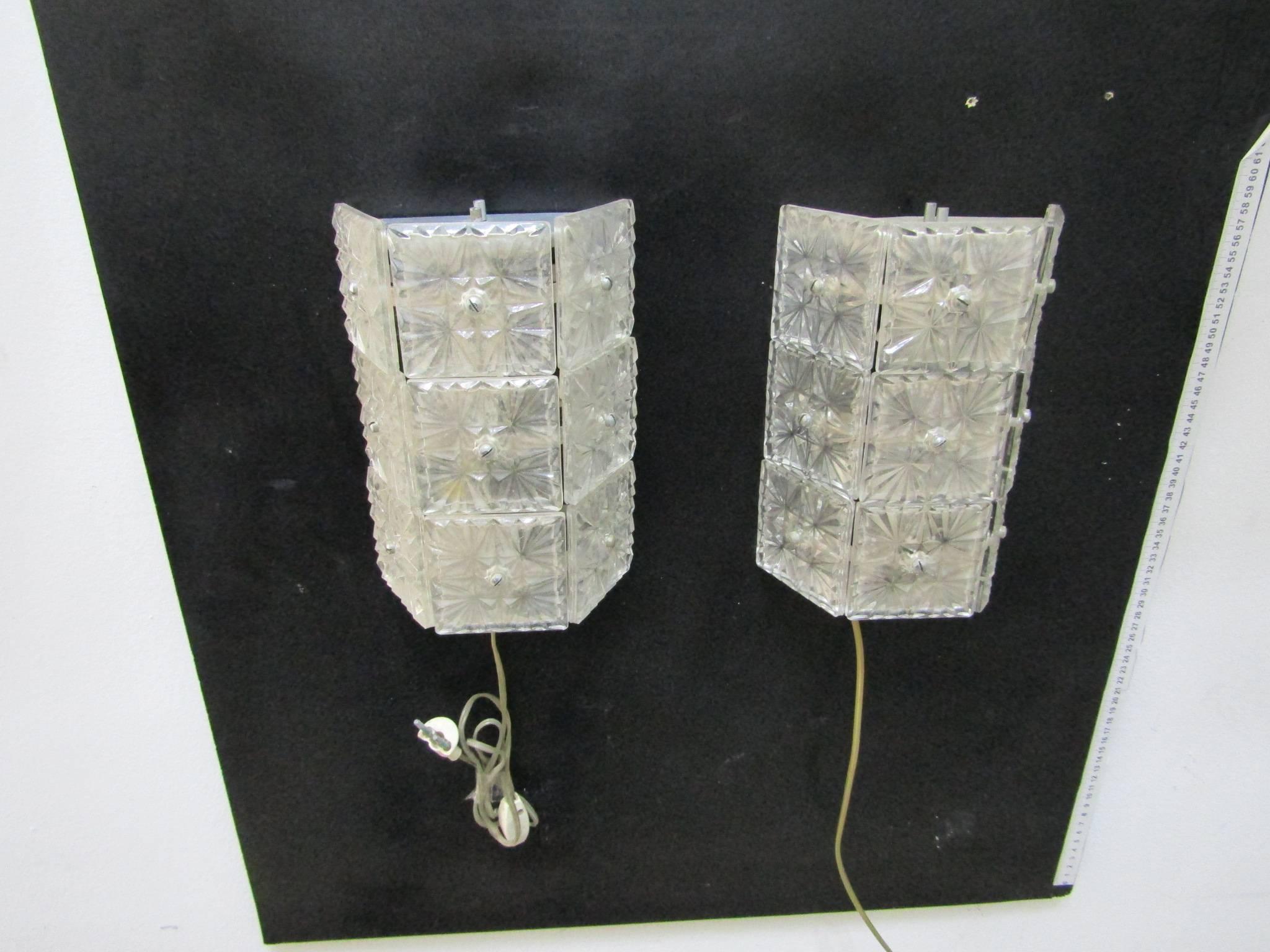 Italian Large Crystal Sconces, Italy, 1960s, Set of Two For Sale