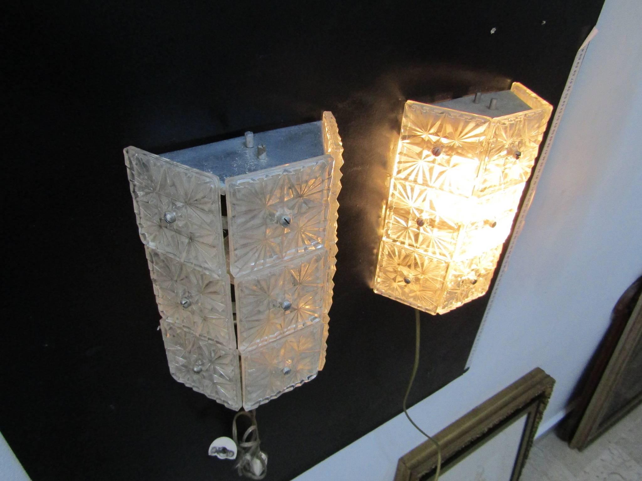 Metal Large Crystal Sconces, Italy, 1960s, Set of Two For Sale