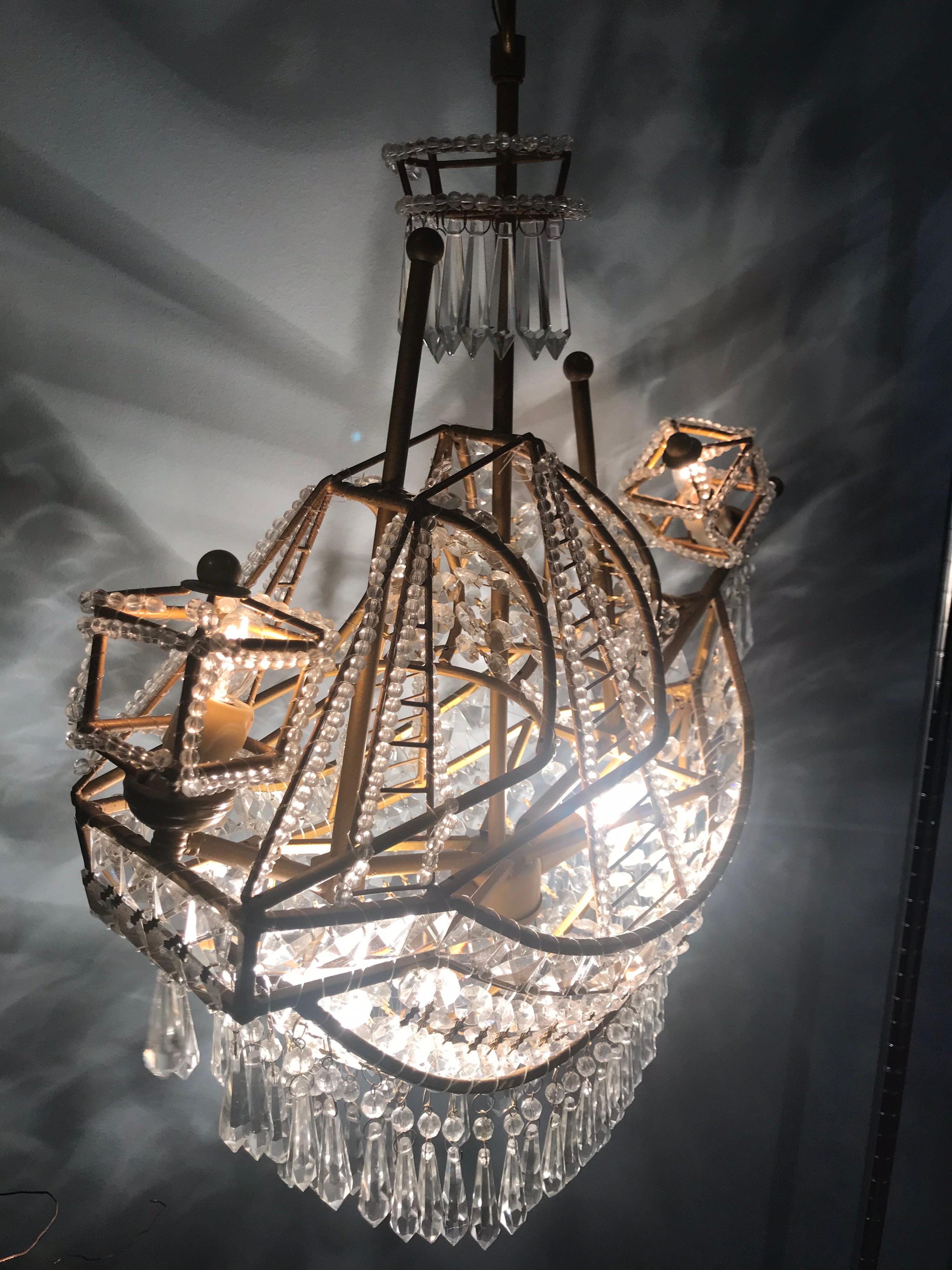 Organic Modern Large Crystal Ship Chandelier For Sale
