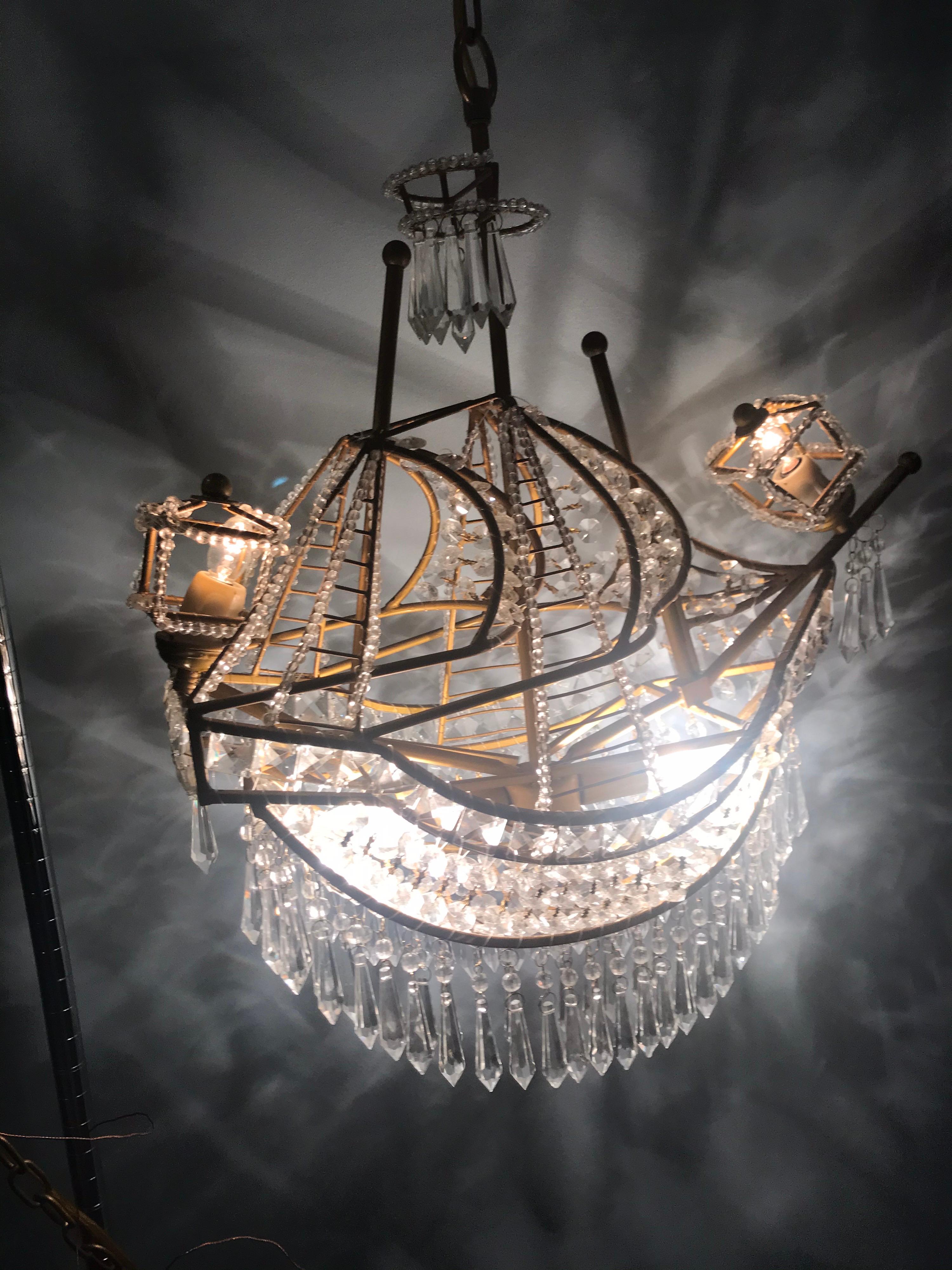 Unknown Large Crystal Ship Chandelier For Sale