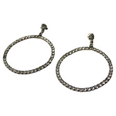 Large Crystal Silver-Tone Hoop Drop Earrings