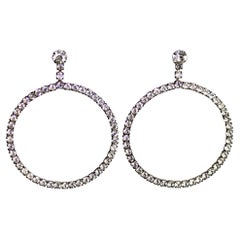Large Crystal Silver-Tone Hoop Drop Earrings