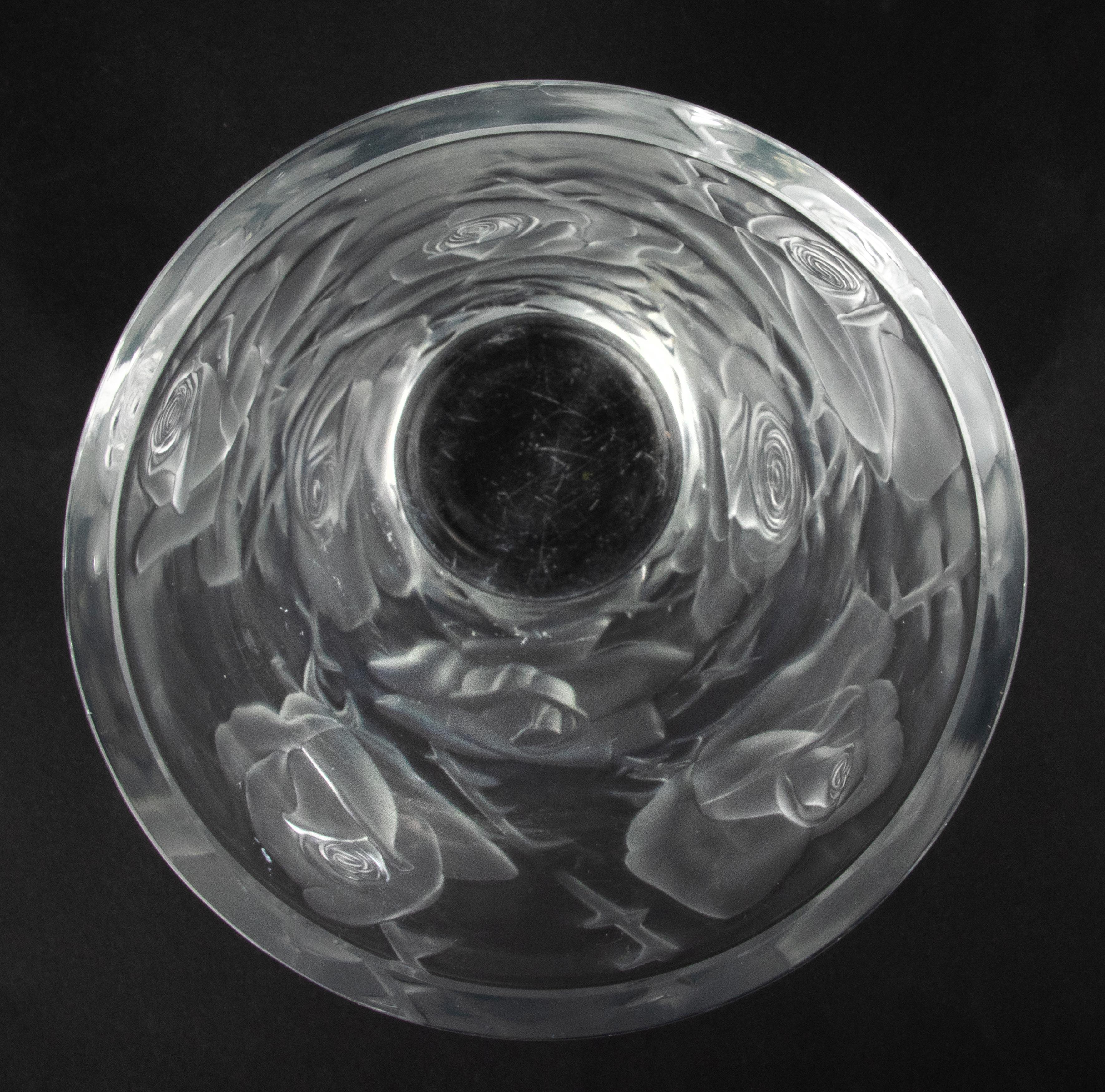 Large Crystal Vase by Lalique Model Ispahan with Etched & Frosted Roses 4