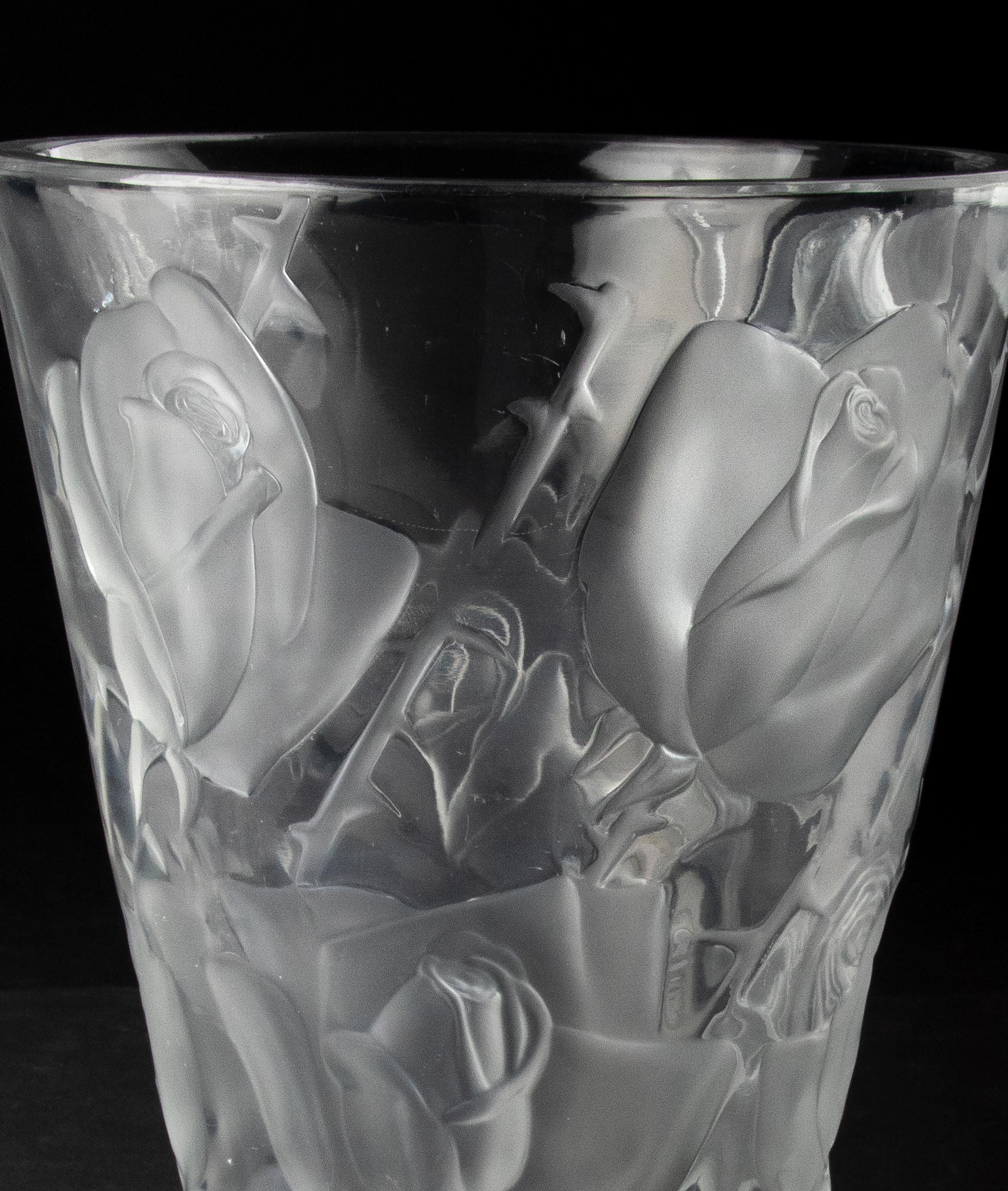 Large Crystal Vase by Lalique Model Ispahan with Etched & Frosted Roses 8