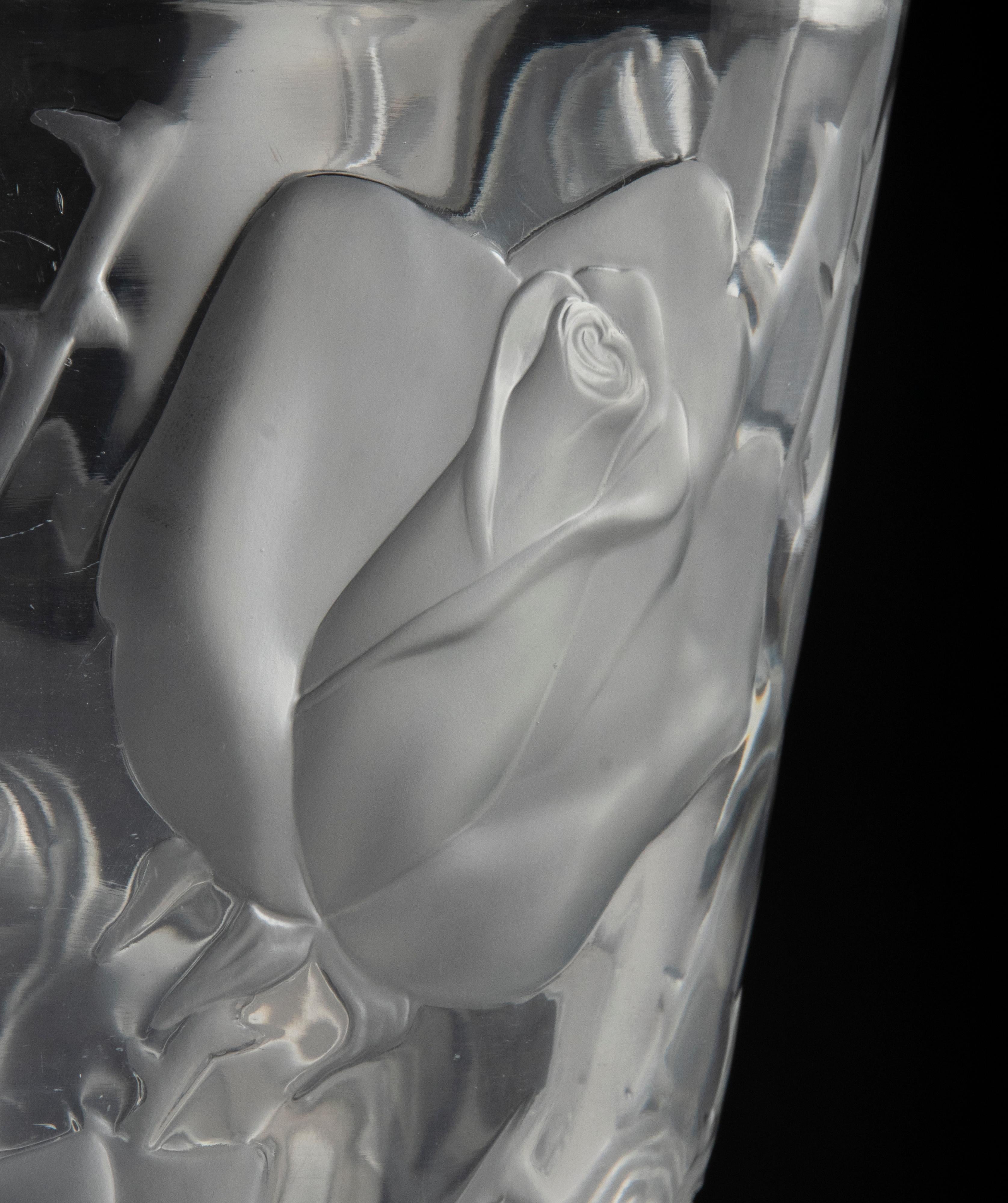 Large Crystal Vase by Lalique Model Ispahan with Etched & Frosted Roses 10