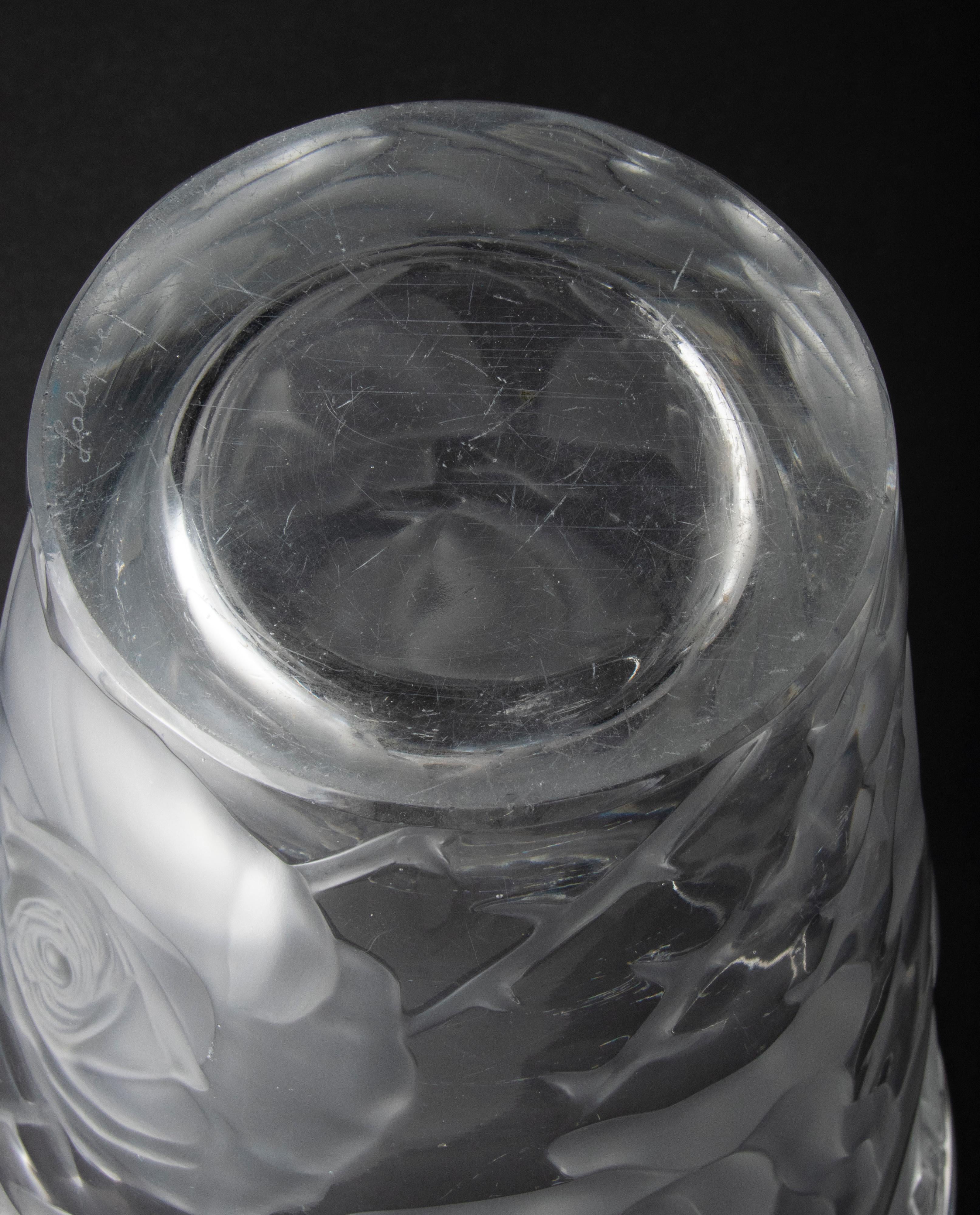 Large Crystal Vase by Lalique Model Ispahan with Etched & Frosted Roses 11