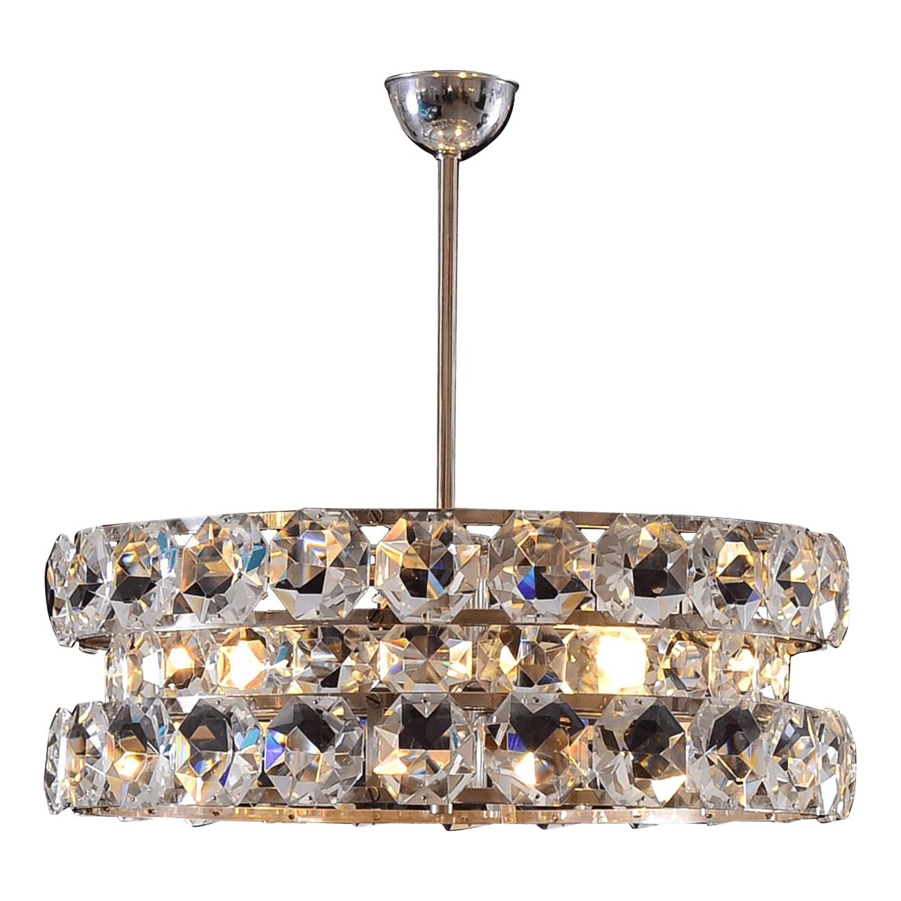 Grande lampadario in cristallo e ottone Vienna Mid-Century Modern, Re-Edition