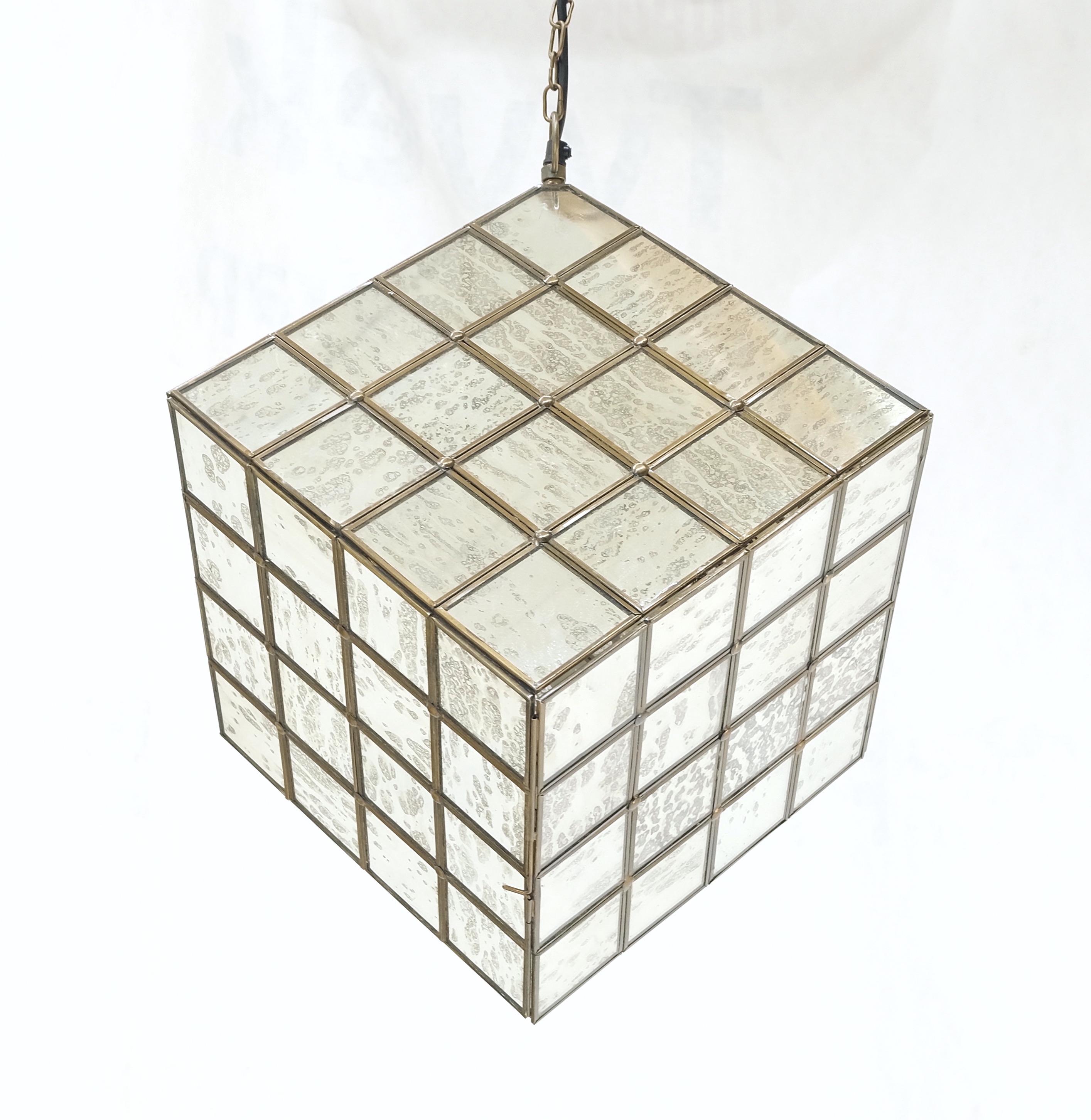 American Large Cube Shape Pendant Mid-Century Modern Light Fixture Chandelier Mint