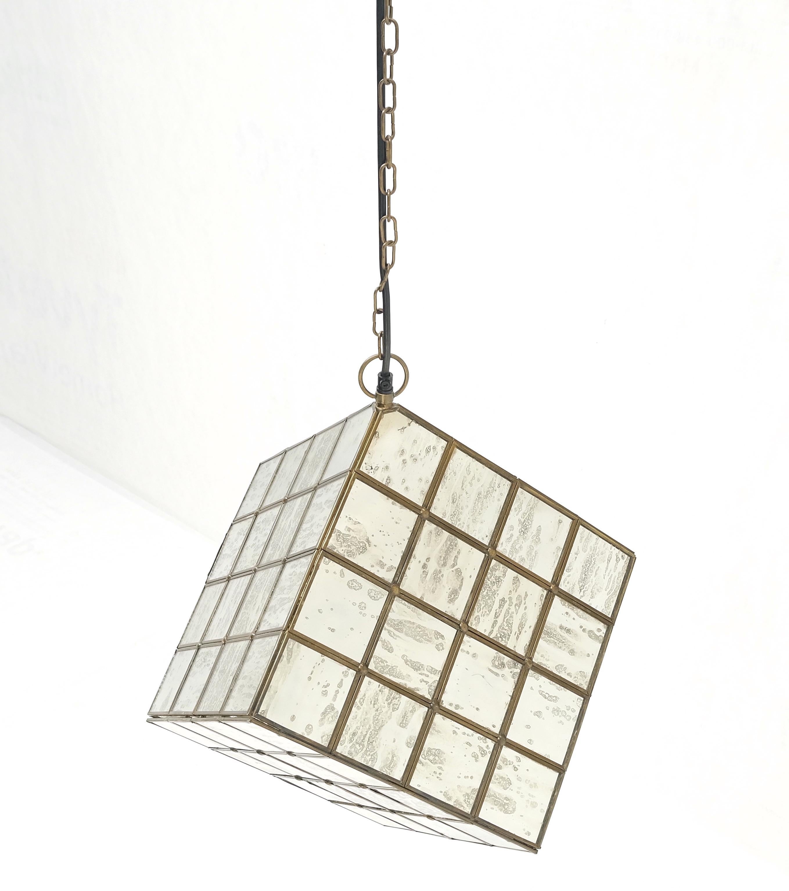 20th Century Large Cube Shape Pendant Mid-Century Modern Light Fixture Chandelier Mint