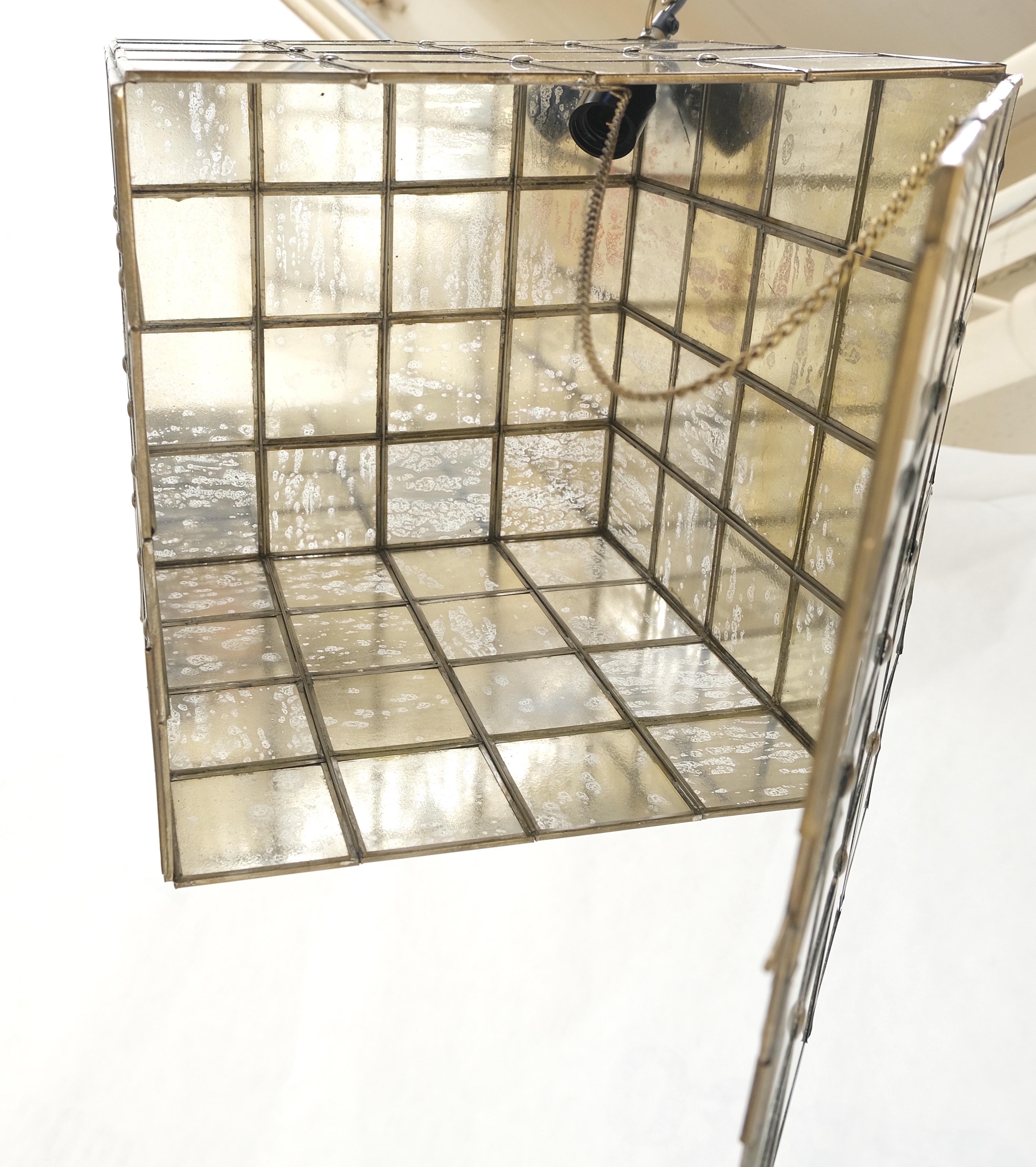 Brass Large Cube Shape Pendant Mid-Century Modern Light Fixture Chandelier Mint