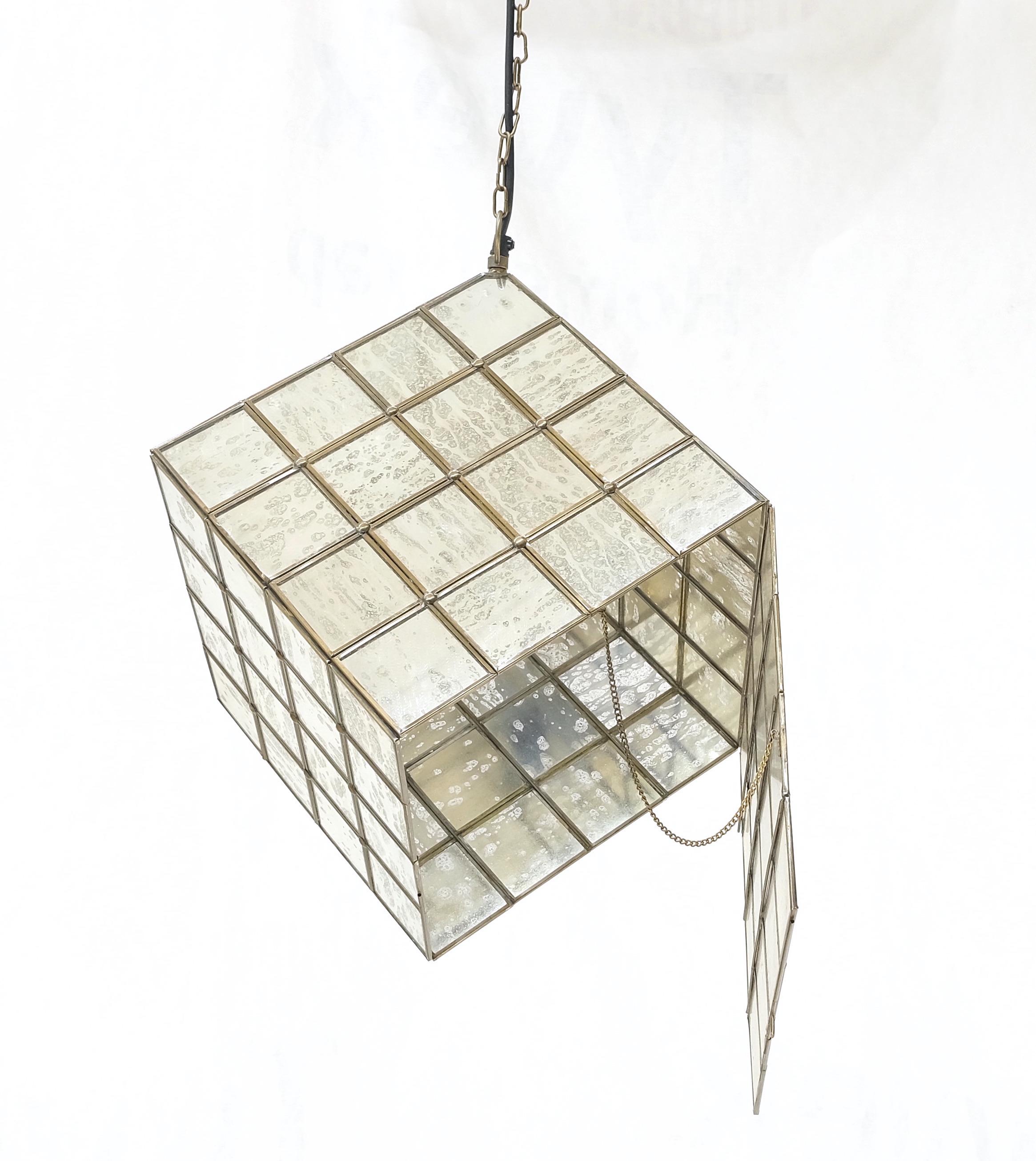 Large Cube Shape Pendant Mid-Century Modern Light Fixture Chandelier Mint 1