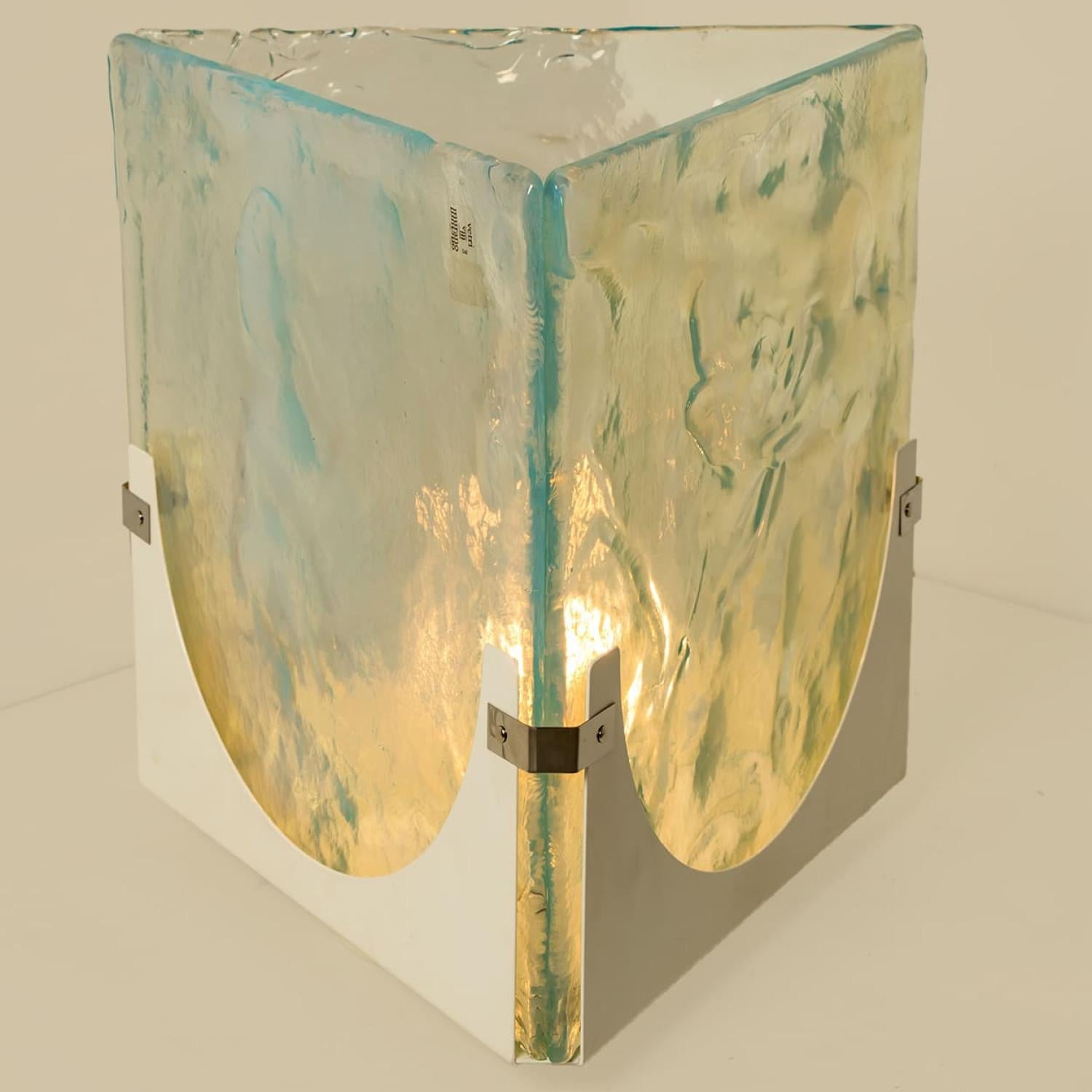 Brass Large Cube Shaped Blue Glass Floor and Table Light from Leucos, 1970 For Sale
