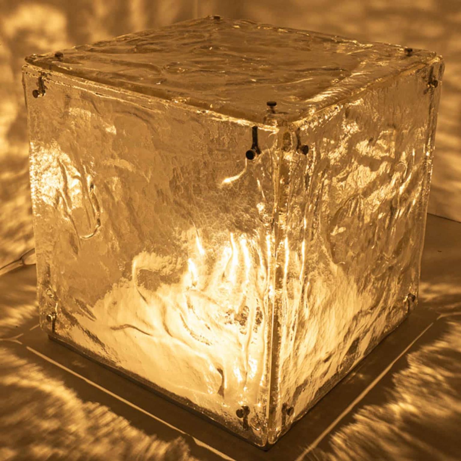Brass Large Cube Shaped Glass Floor and Table Light by Carlo Nason, 1970 For Sale