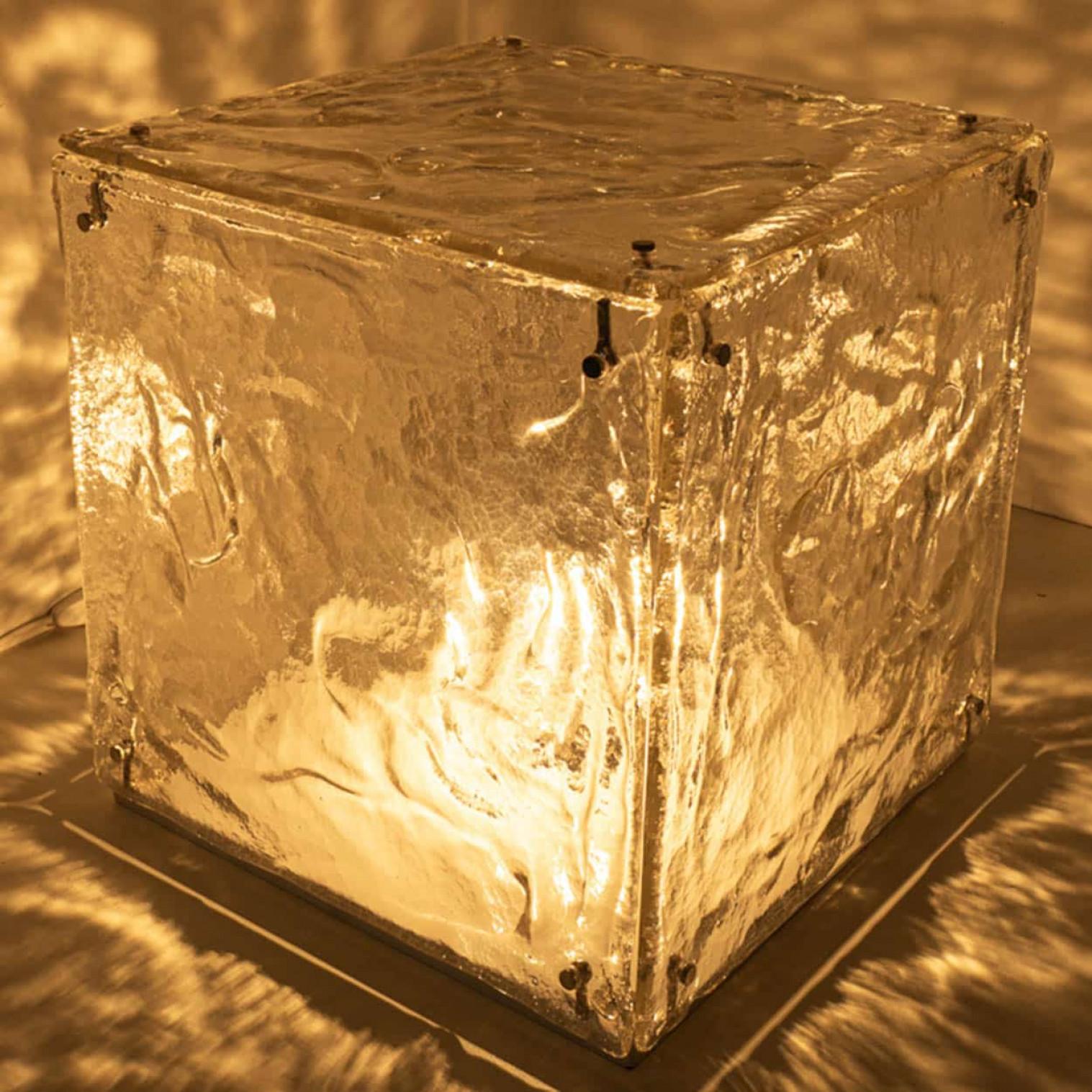 Brass Large Cube Shaped Glass Floor and Table Light by Carlo Nason, 1970 For Sale