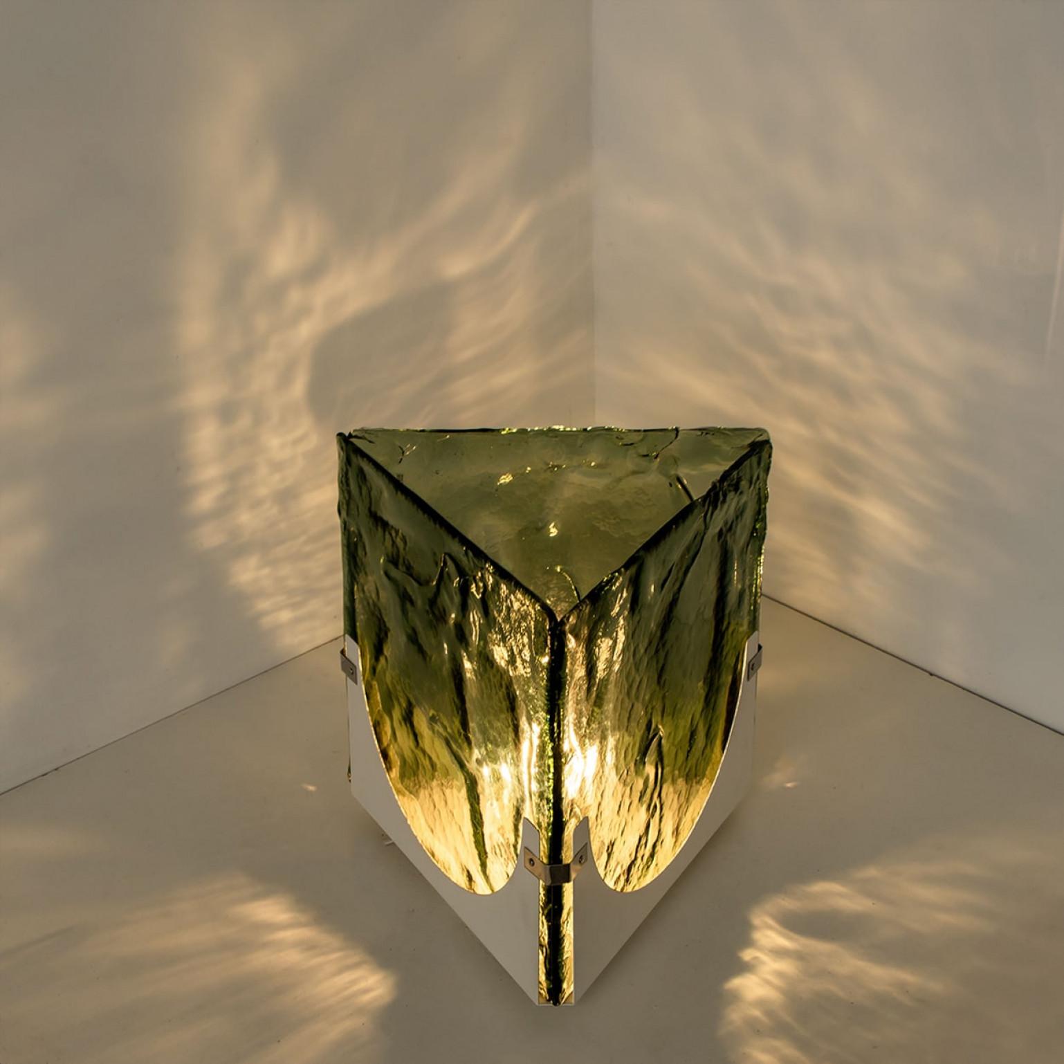 Grand lampadaire et lampe de table en verre vert en forme de cube de Leucos, 1970 en vente 2