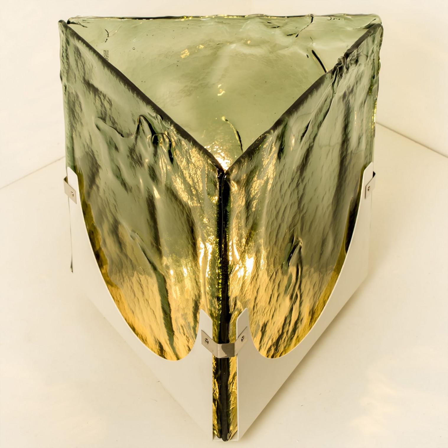 Grand lampadaire et lampe de table en verre vert en forme de cube de Leucos, 1970 en vente 4