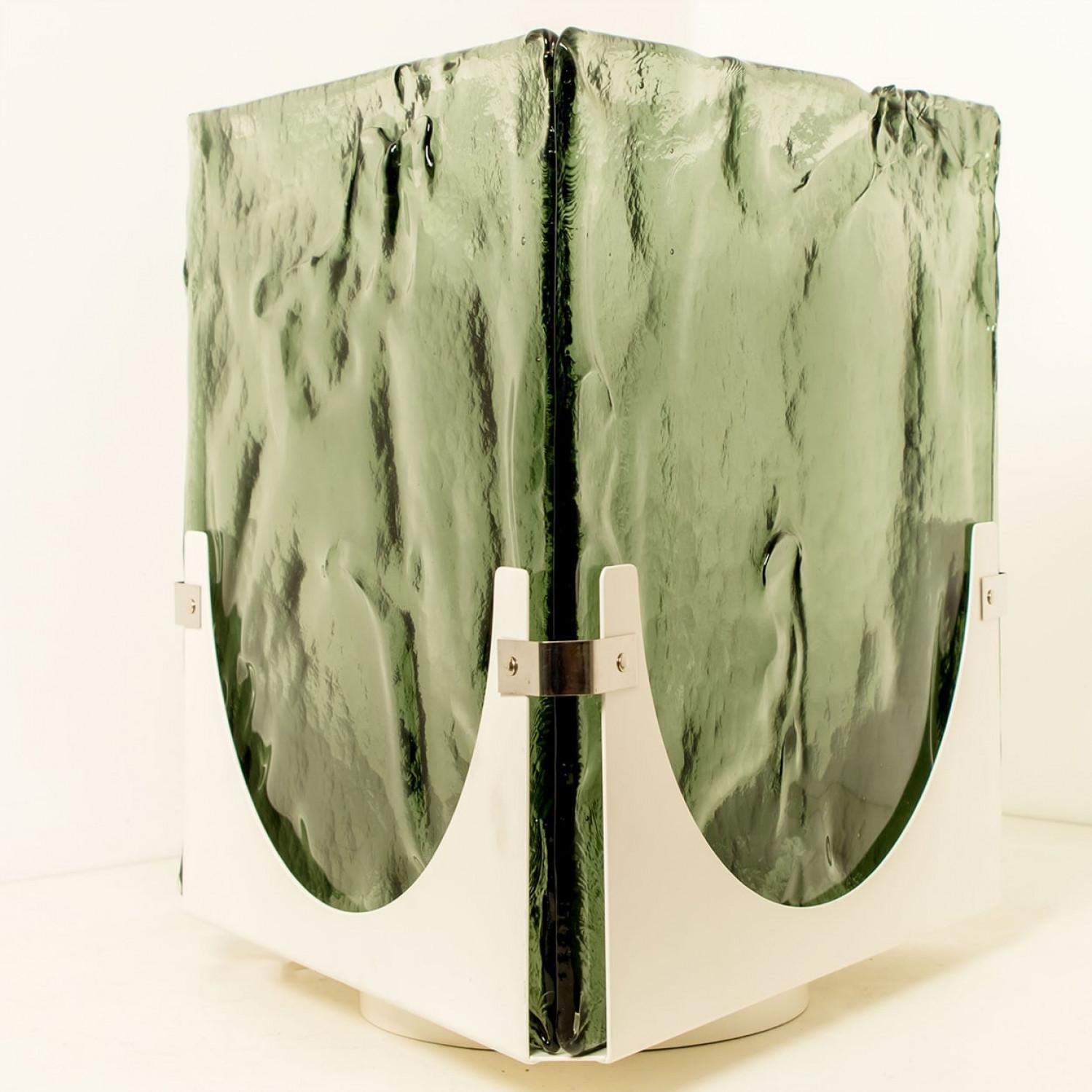 Large Cube Shaped Green Glass Floor and Table Light from Leucos, 1970 For Sale 6