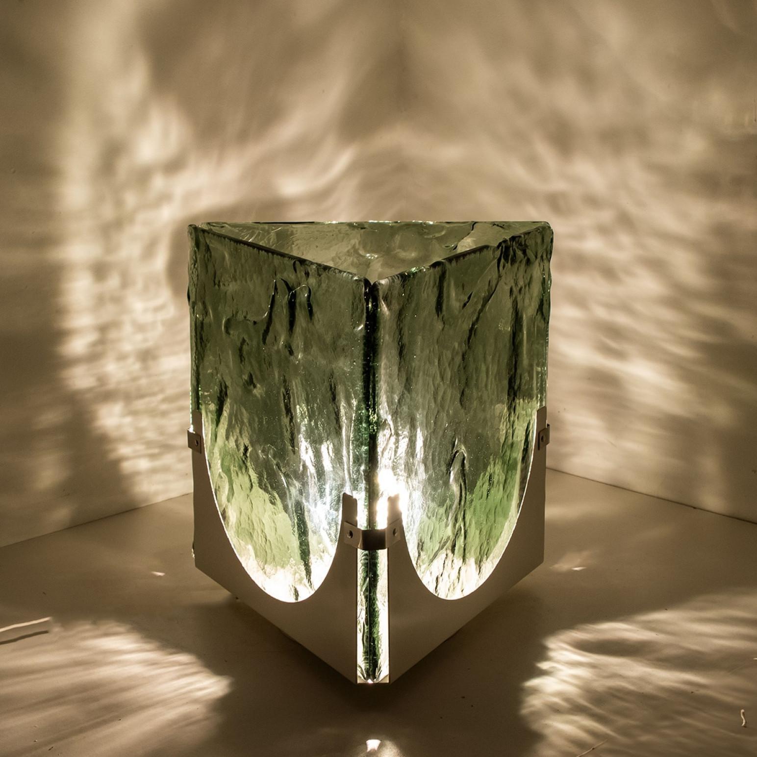 Mid-Century Modern Large Cube Shaped Green Glass Floor and Table Light from Leucos, 1970 For Sale
