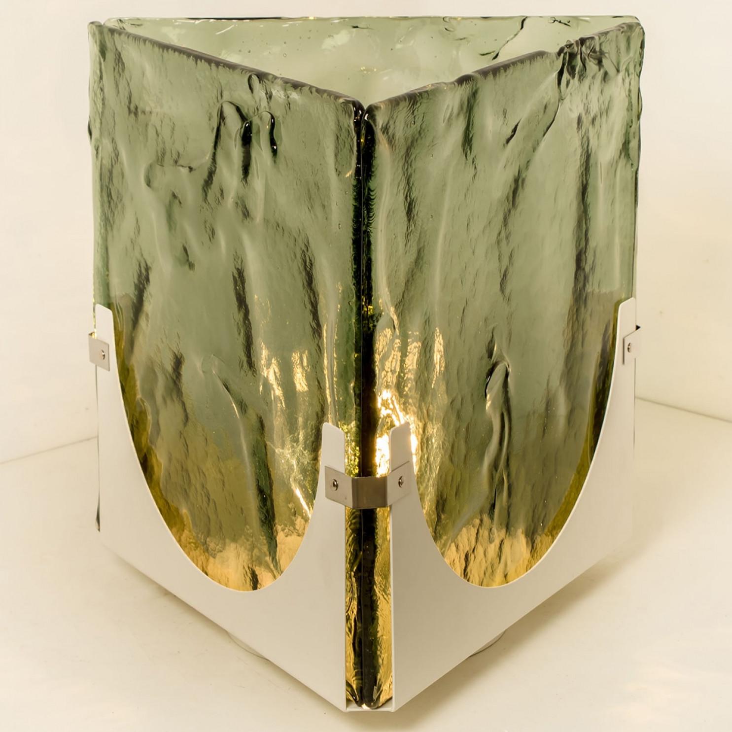 Gran lámpara de pie y sobremesa de cristal verde en forma de cubo de Leucos, 1970 en Bueno estado para la venta en Rijssen, NL