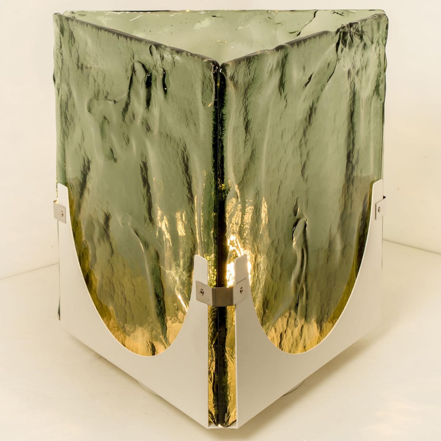 Gran lámpara de pie y sobremesa de cristal verde en forma de cubo de Leucos, 1970 en Bueno estado para la venta en Rijssen, NL