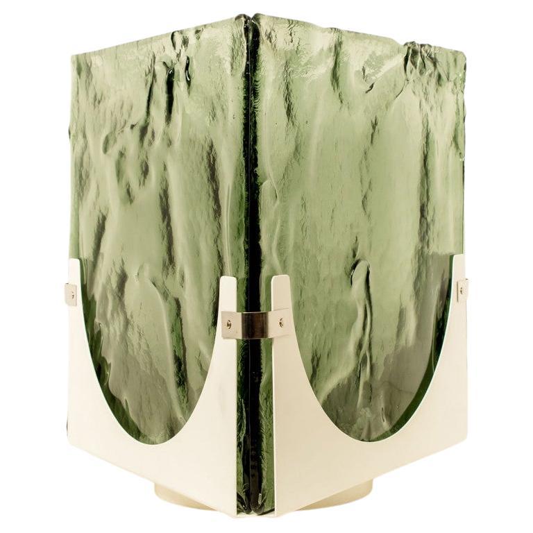 Gran lámpara de pie y sobremesa de cristal verde en forma de cubo de Leucos, 1970 en venta