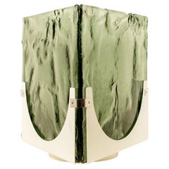 Antique Large Cube Shaped Green Glass Floor and Table Light from Leucos, 1970
