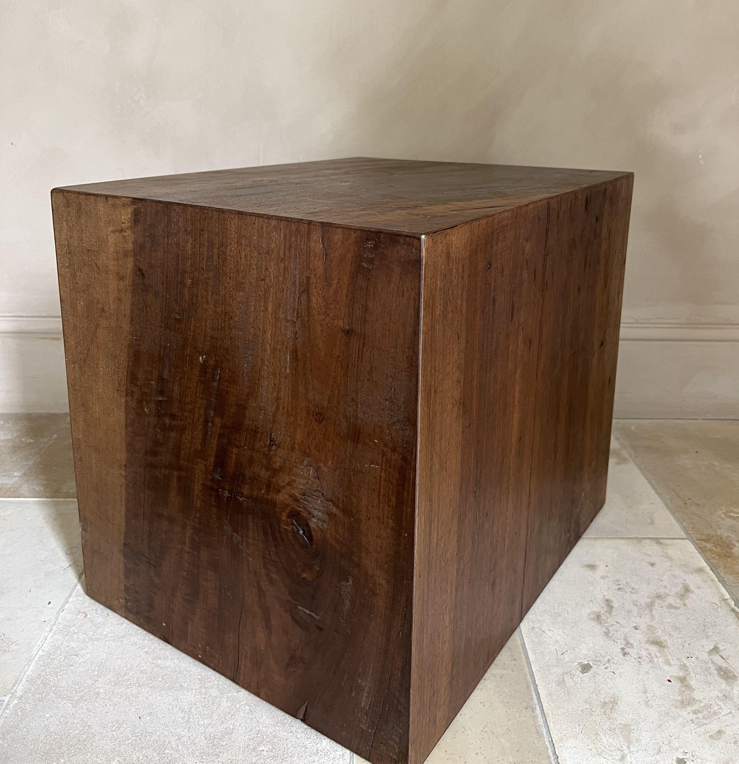 Hand-Crafted Large Cube Sidetable reclaimed Walnut For Sale