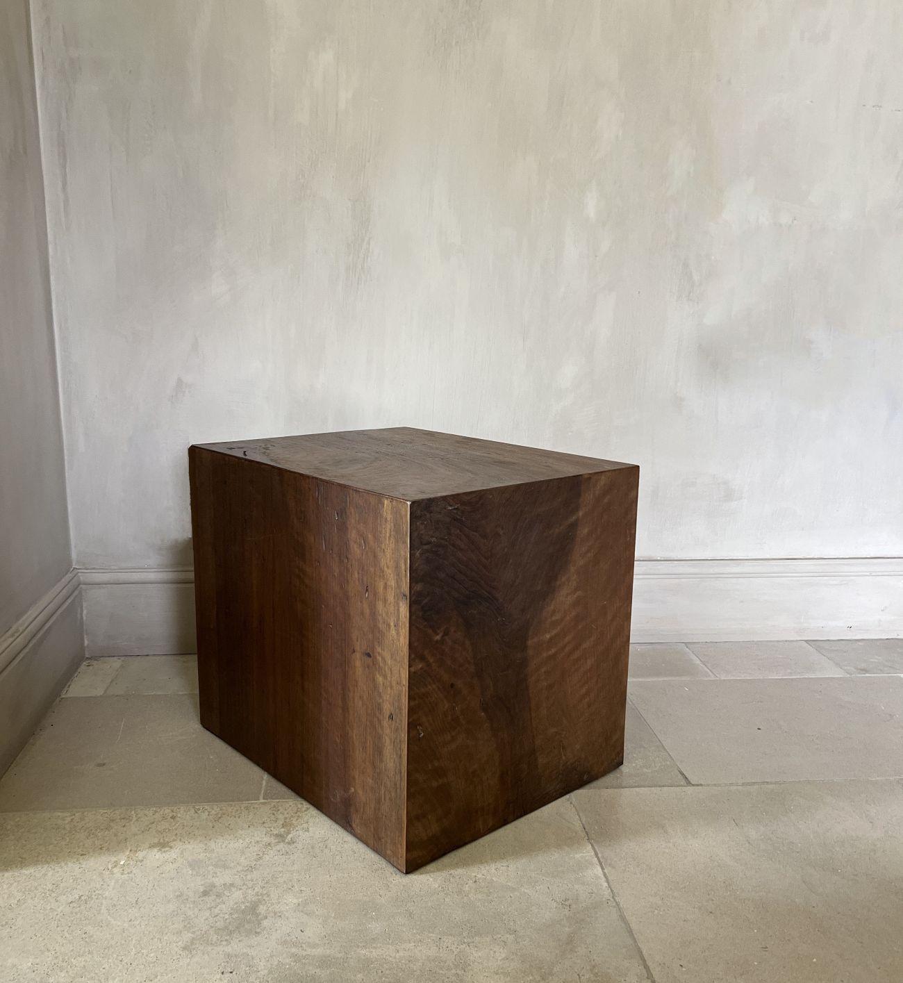 Contemporary Large Cube Sidetable reclaimed Walnut For Sale