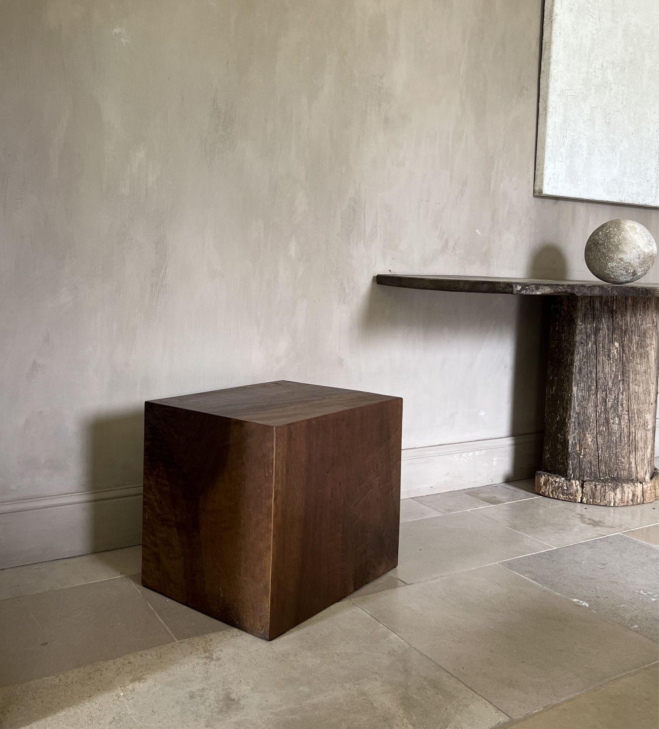 Large Cube Sidetable reclaimed Walnut For Sale 2