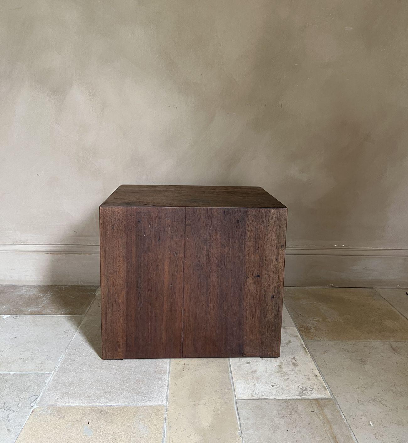 Large Cube Sidetable reclaimed Walnut For Sale 4