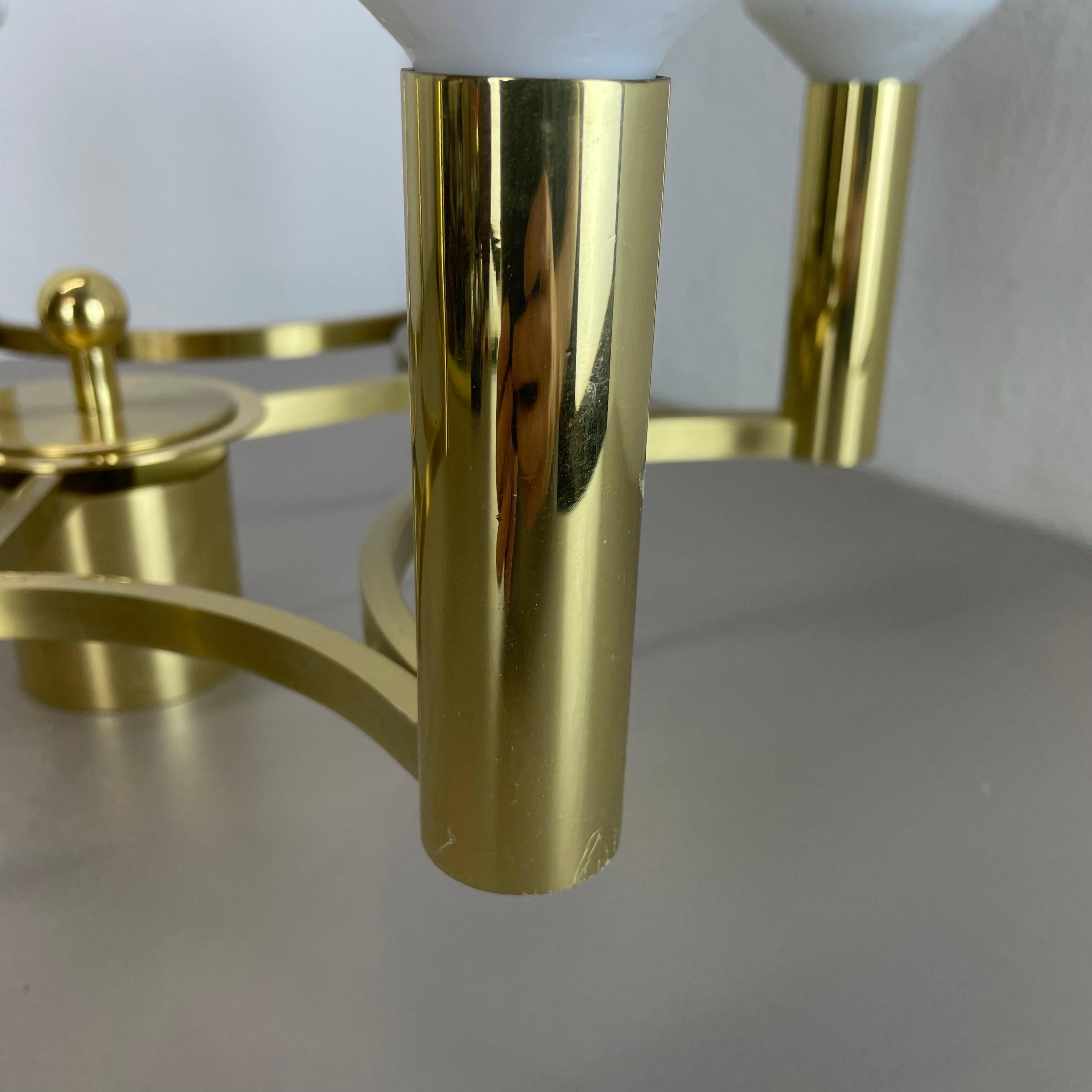 Metal Large CUBIC Brass 6 Bulb Stilnovo Style Flush Mount Ceiling Light, Italy 1960s