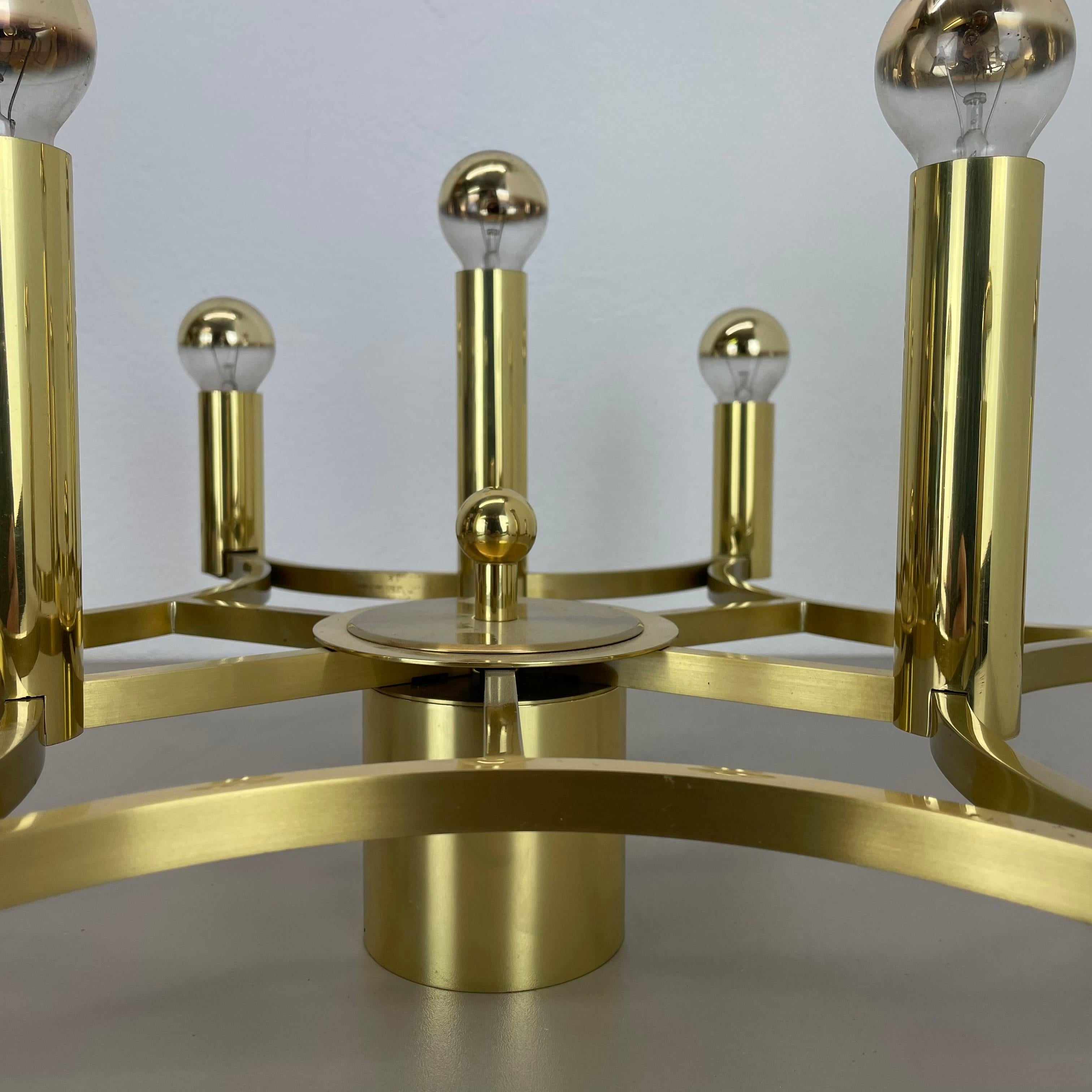 Grande plafoniera CUBIC in ottone a 9 lampadine in stile Stilnovo, Italia anni '60 in vendita 5