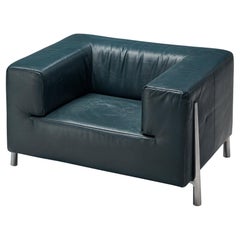 Large Cubic Lounge Chair in Green Leather