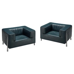 Large Cubic Lounge Chairs in Green Leather