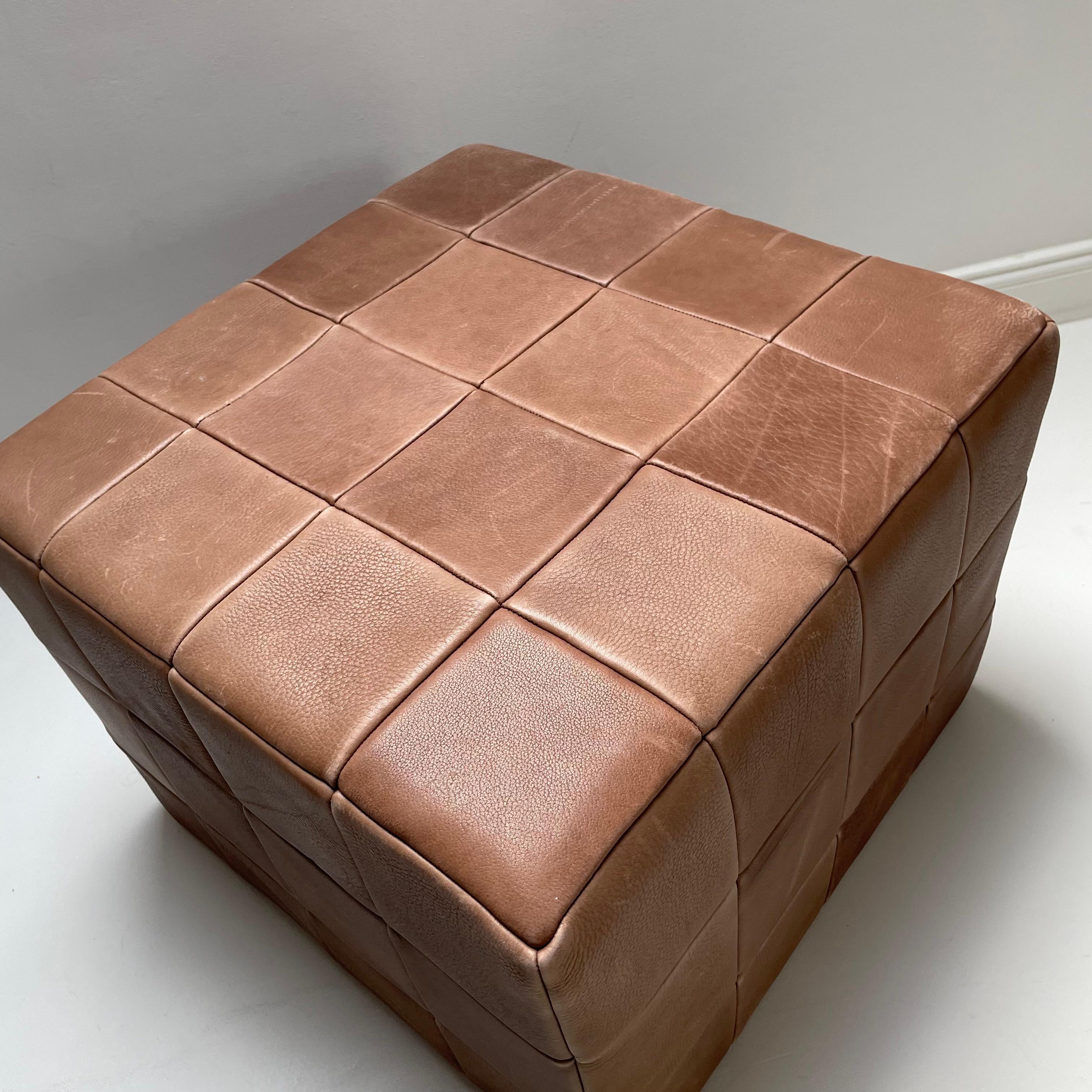 large cubic PATCHWORK real Leather pouf ottoman by DE SEDE, Switzerland 1970s For Sale 5