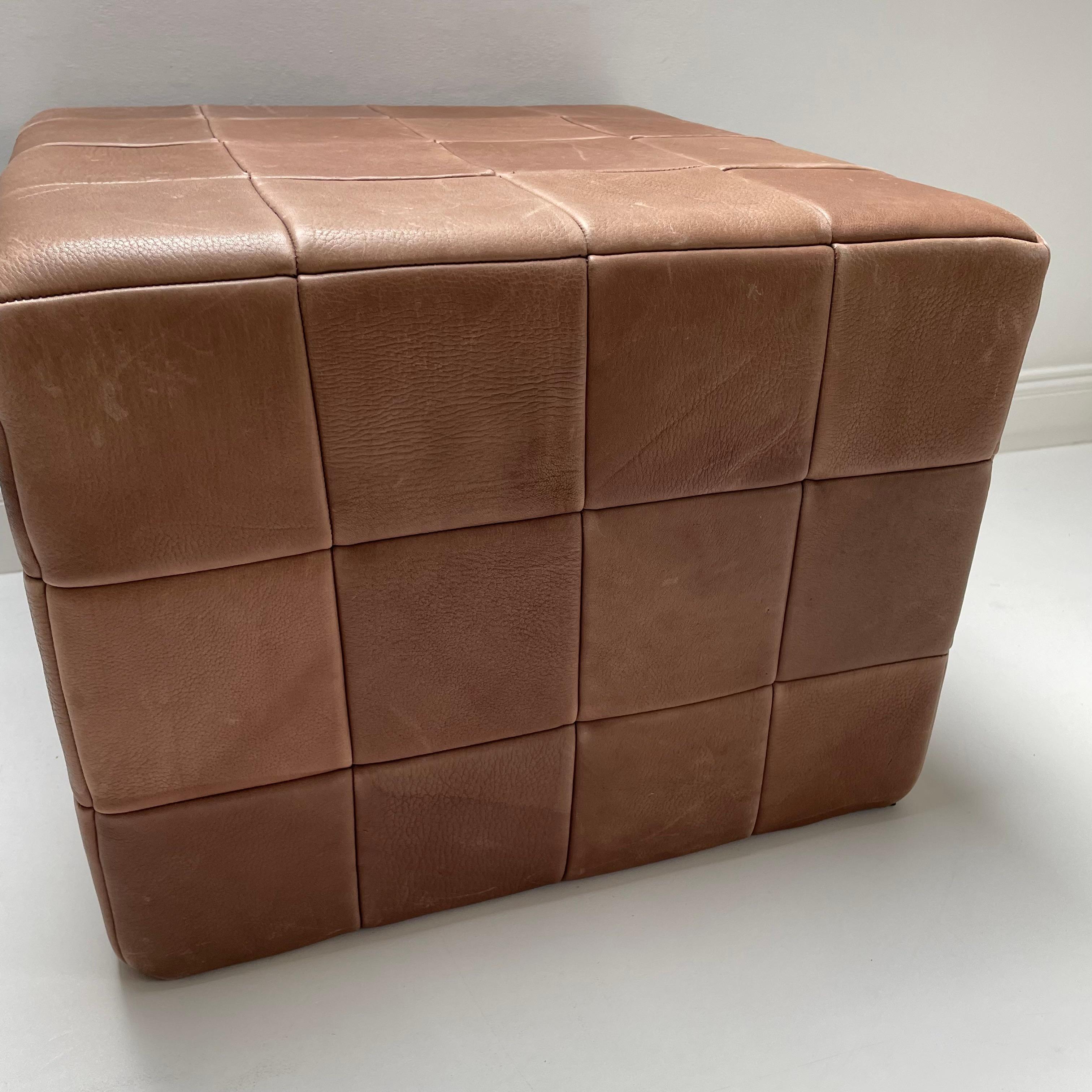 large cubic PATCHWORK real Leather pouf ottoman by DE SEDE, Switzerland 1970s For Sale 9