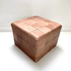 large cubic PATCHWORK real Leather pouf ottoman by DE SEDE, Switzerland 1970s