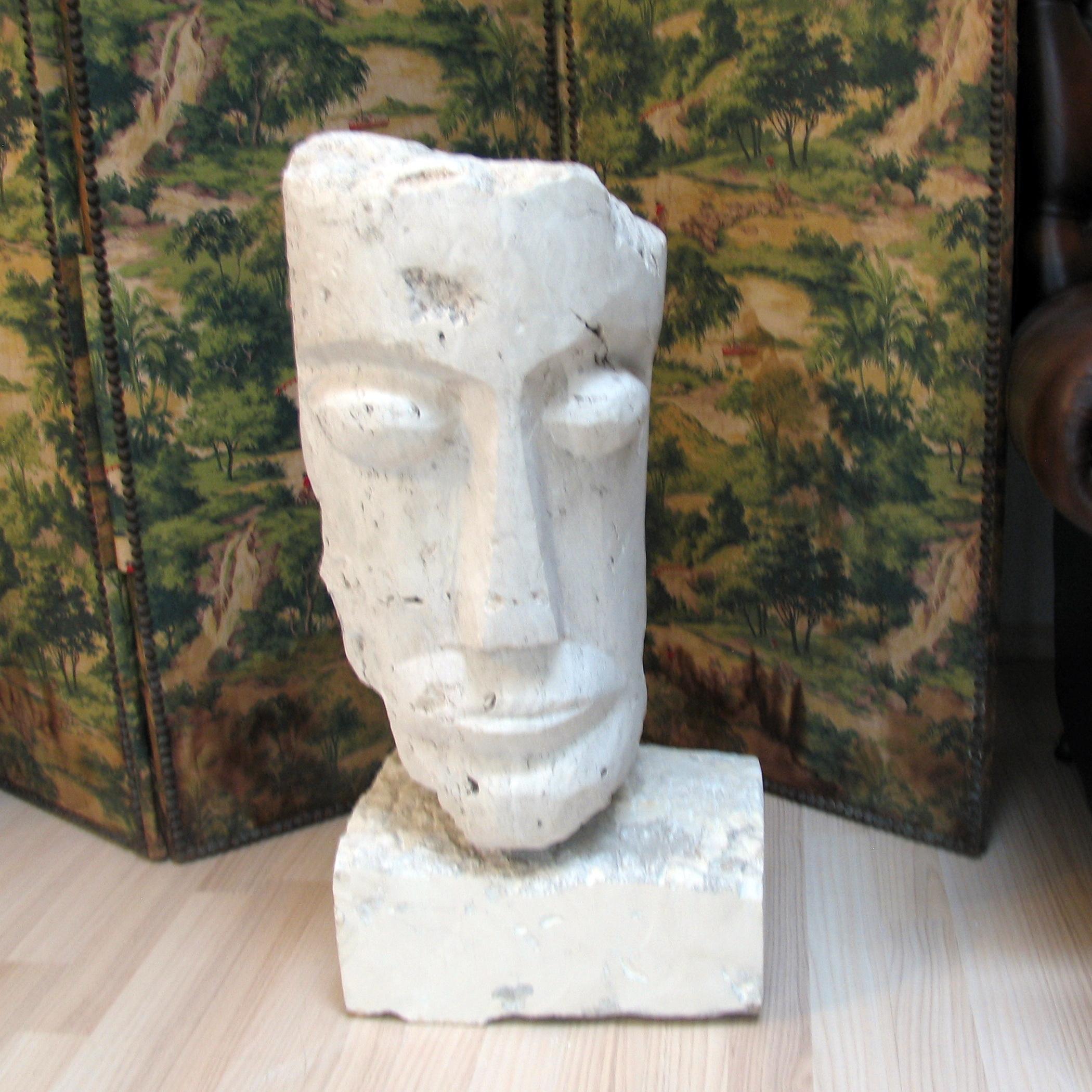 Hand-Carved Large Cubist Carved Stone Sculpture Depicting a Man Head For Sale