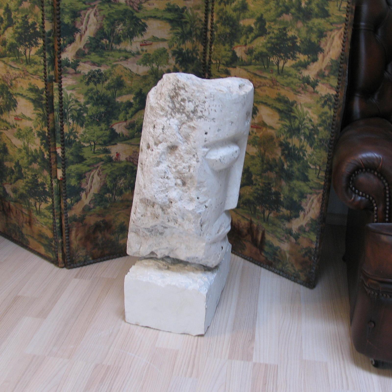 Mid-20th Century Large Cubist Carved Stone Sculpture Depicting a Man Head For Sale