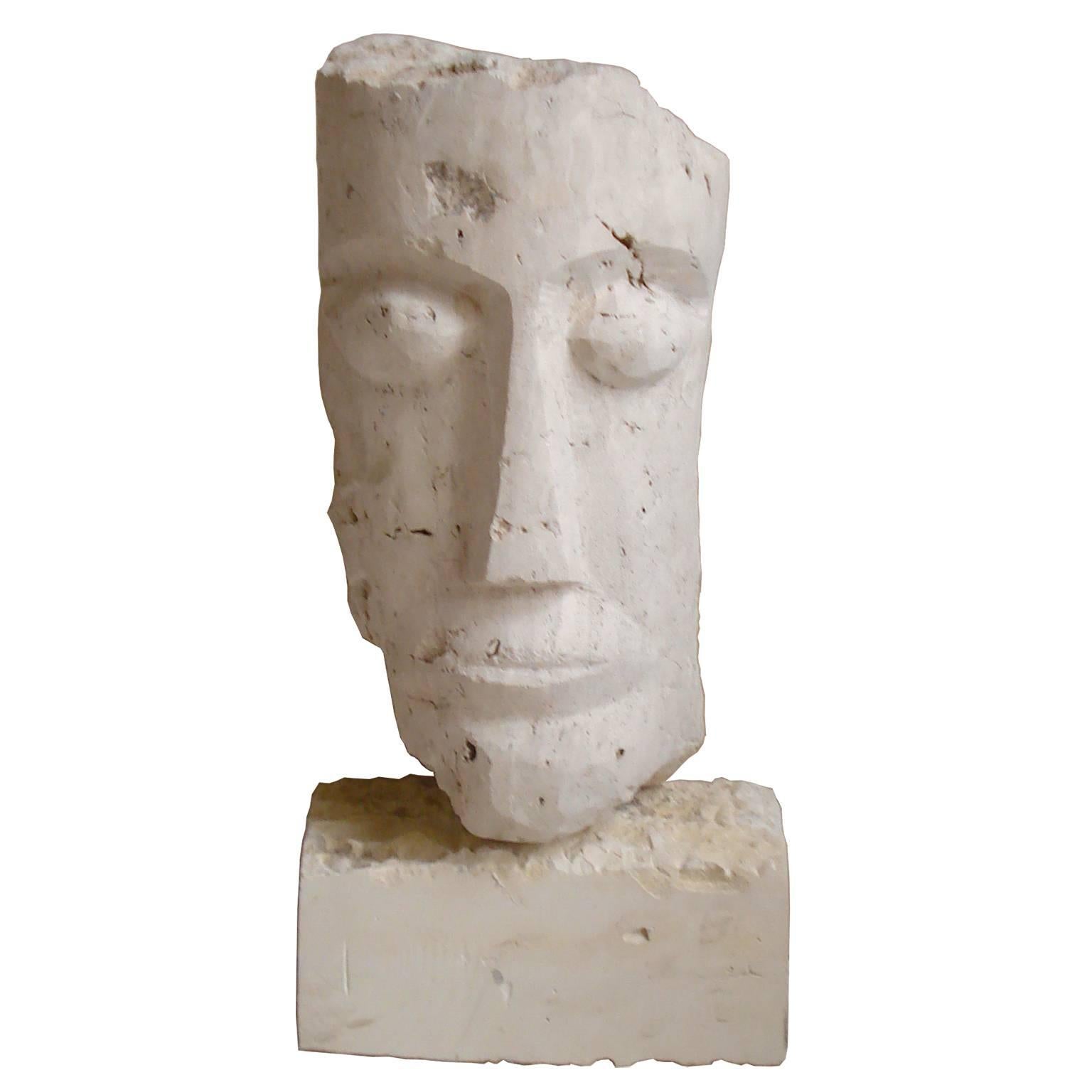 Large Cubist Carved Stone Sculpture Depicting a Man Head For Sale 2