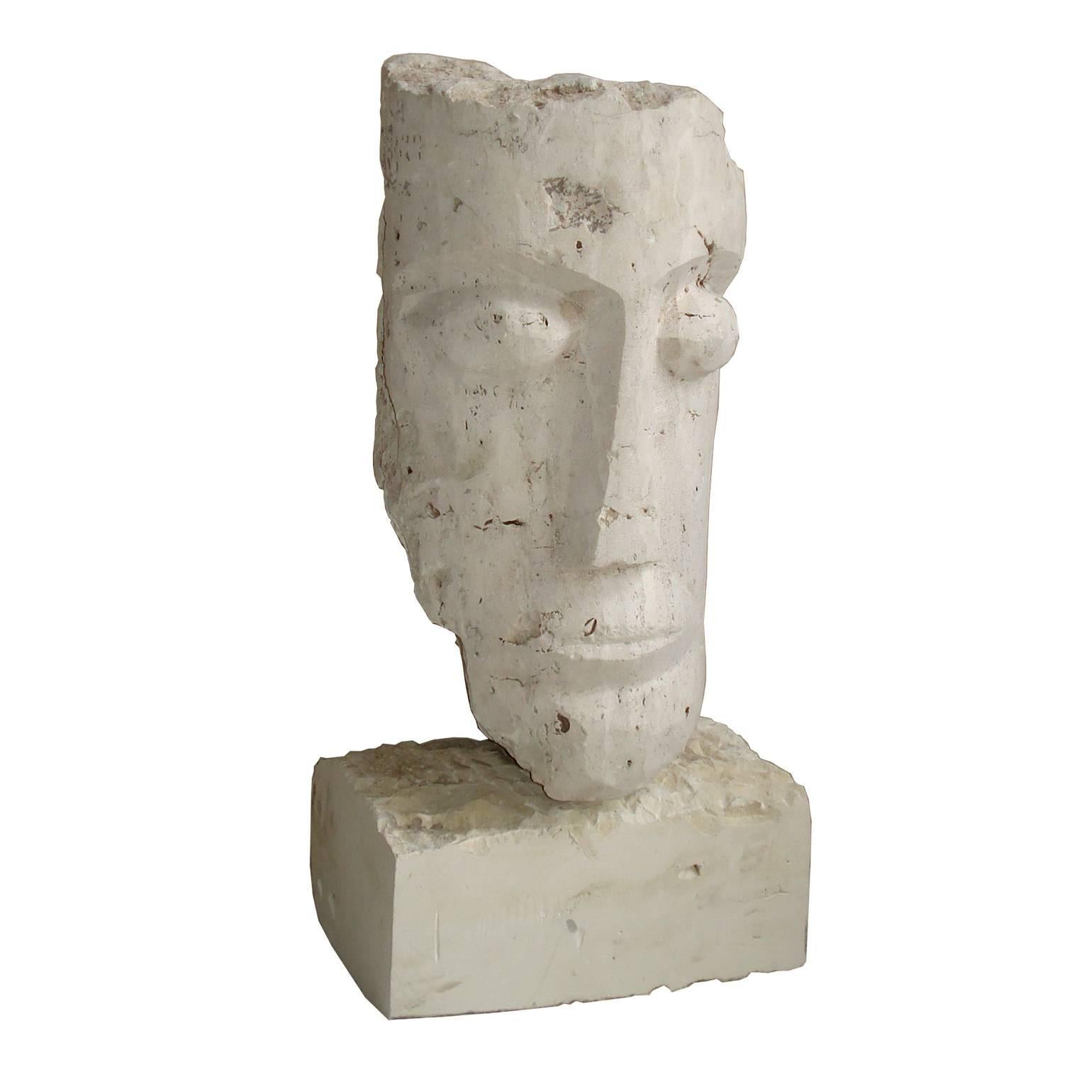 Large Cubist Carved Stone Sculpture Depicting a Man Head For Sale 3