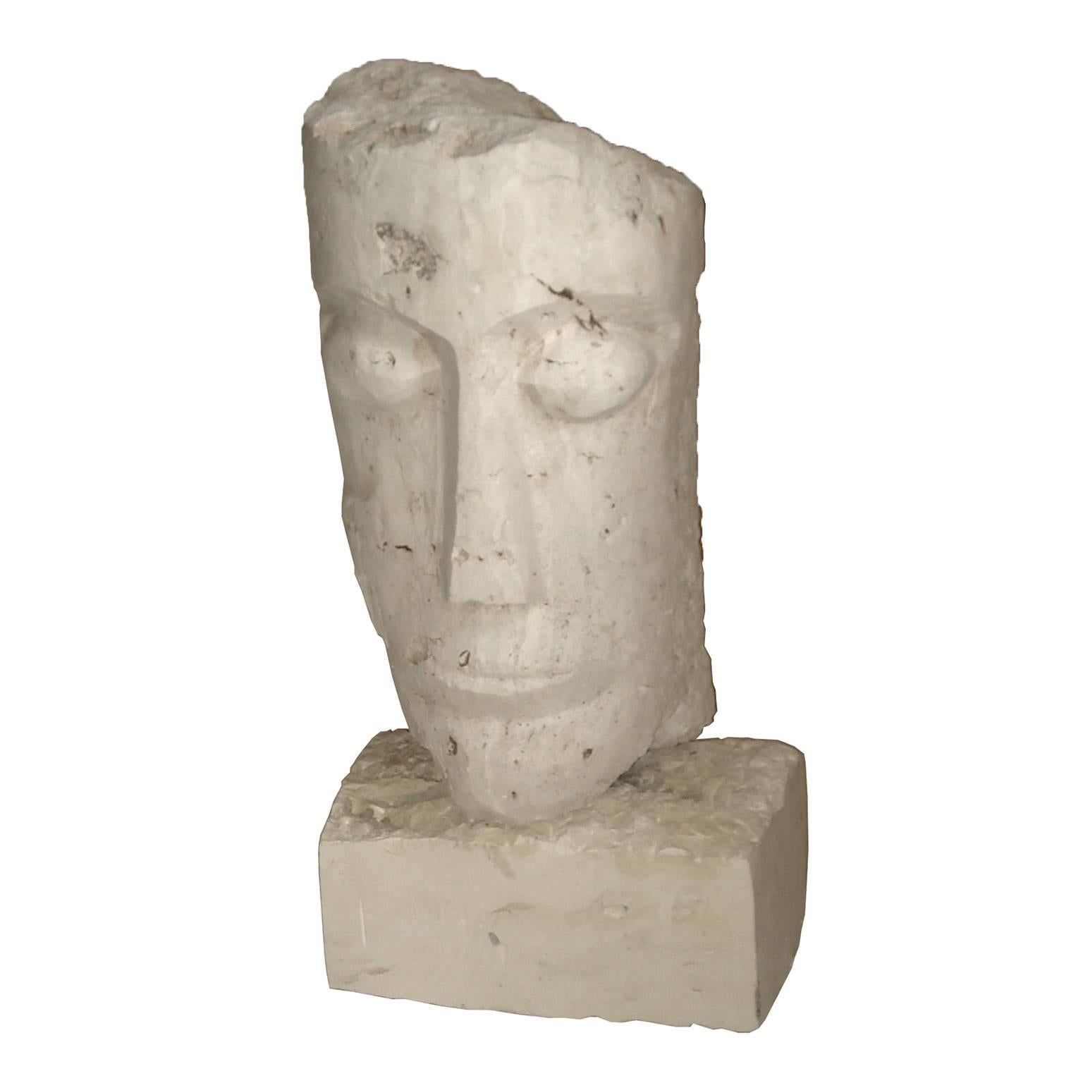 Large Cubist Carved Stone Sculpture Depicting a Man Head For Sale 5