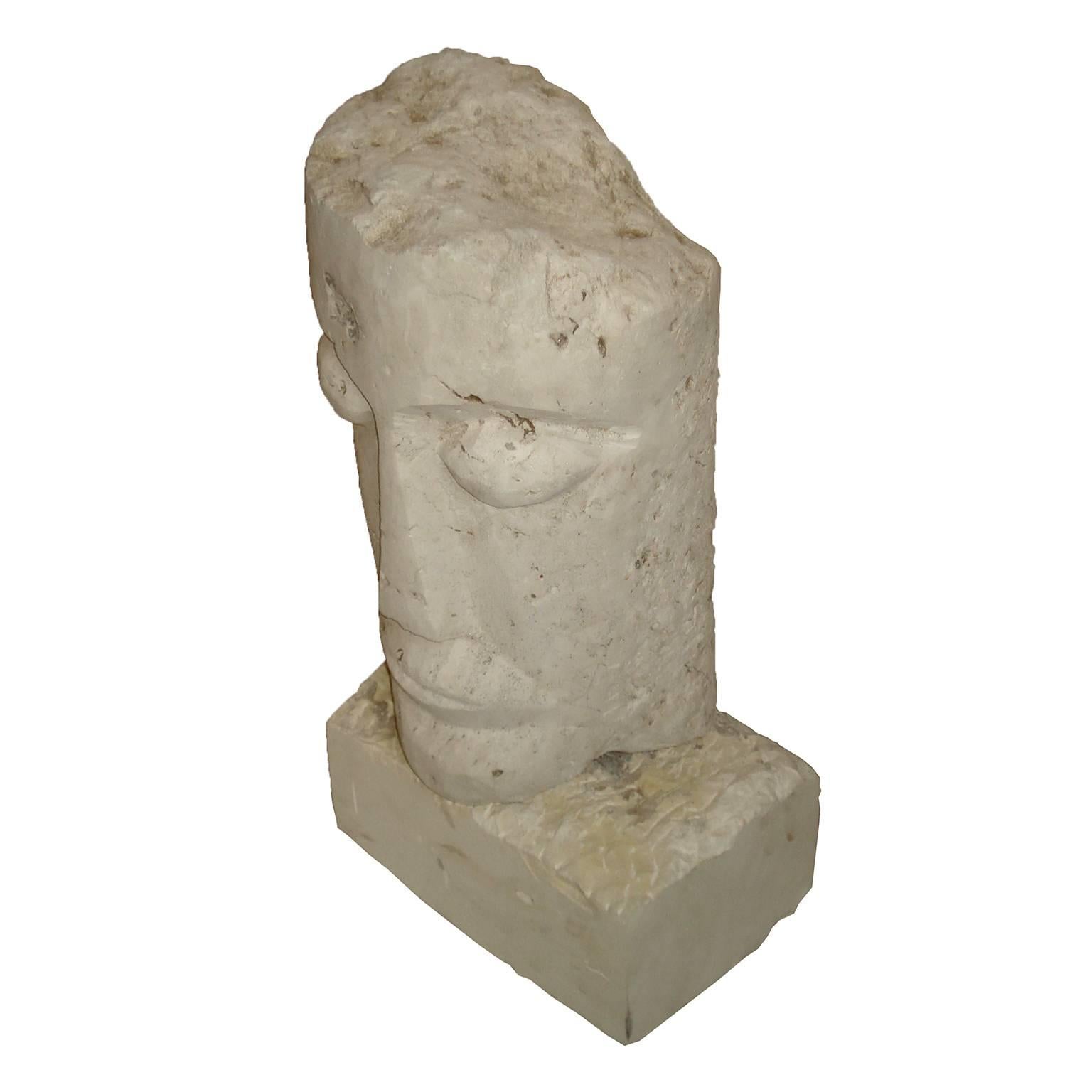 Large Cubist Carved Stone Sculpture Depicting a Man Head For Sale 6