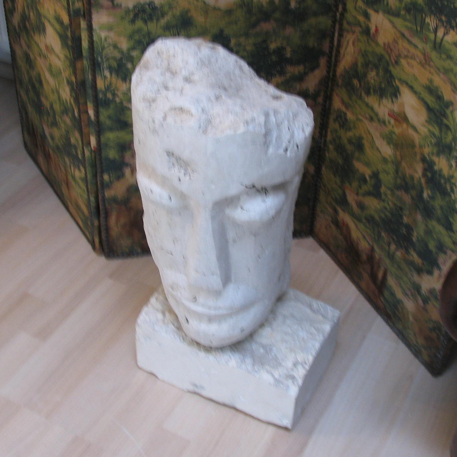 Large Cubist Carved Stone Sculpture Depicting a Man Head For Sale 1