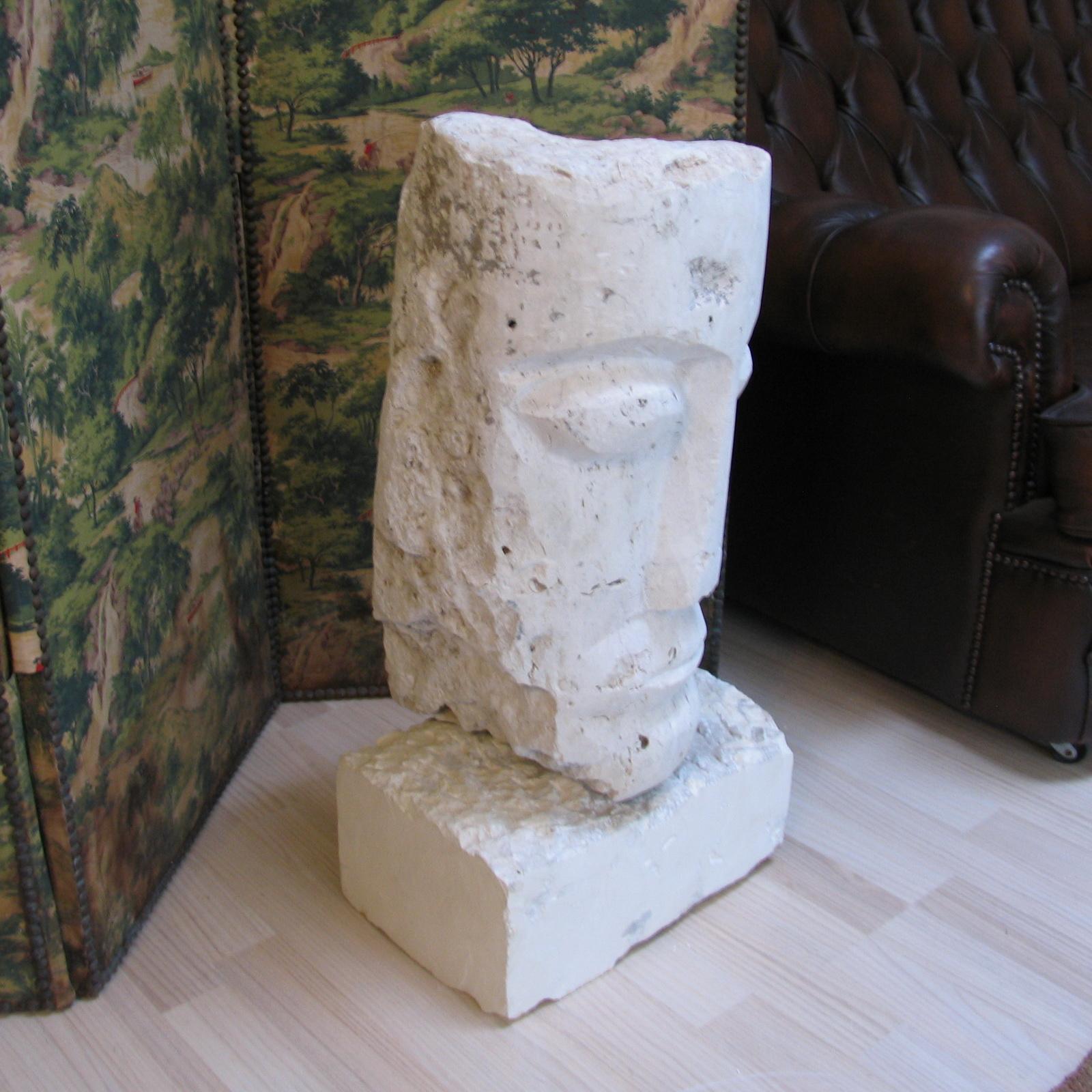 Large Cubist Carved Stone Sculpture Depicting a Man Head In Excellent Condition For Sale In Bochum, NRW